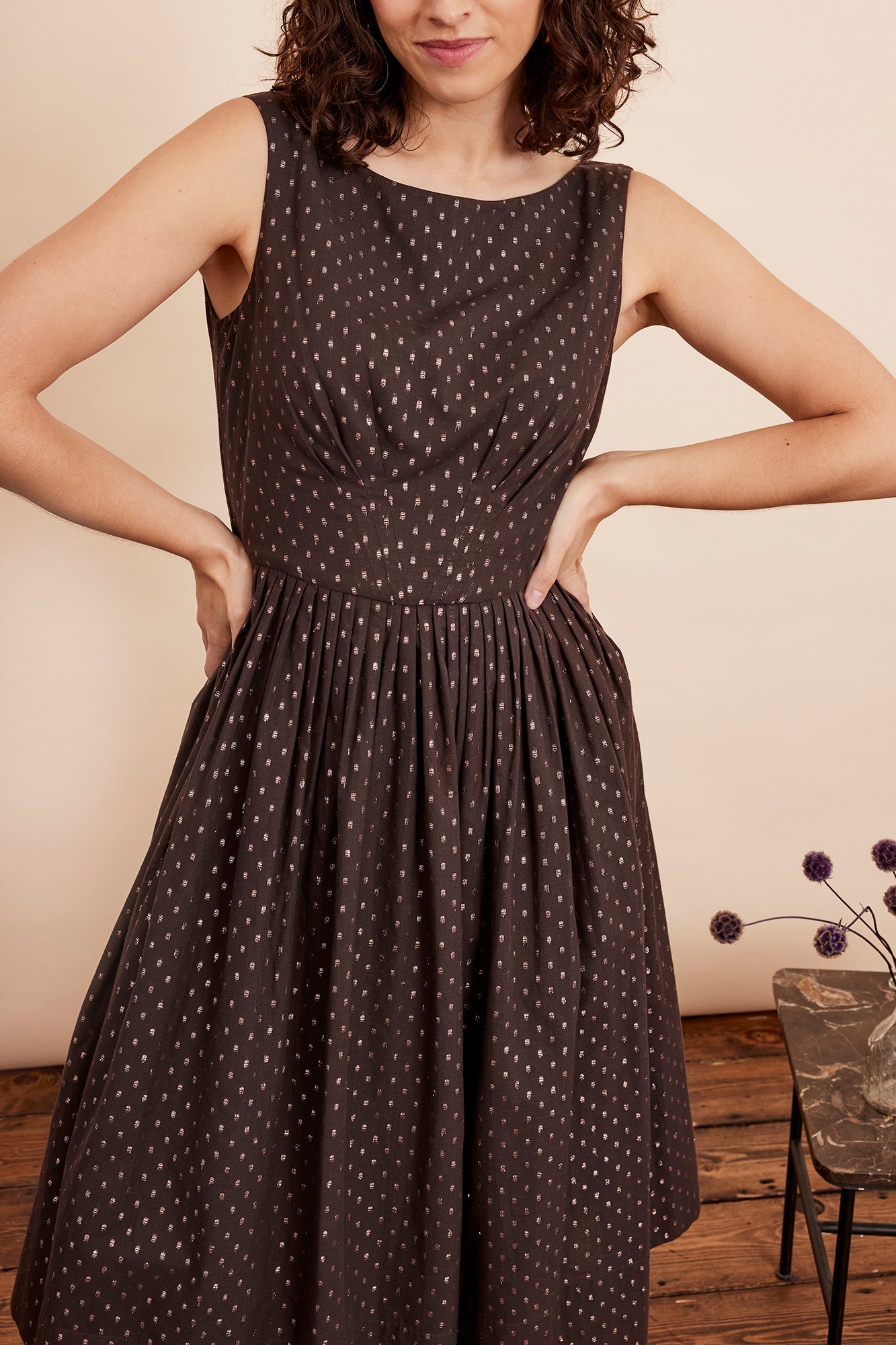 Image of ABIGAIL CHOCOLATE LUREX SPOT DRESS - NON RETURNABLE SAMPLE ARCHIVE SS - Dress