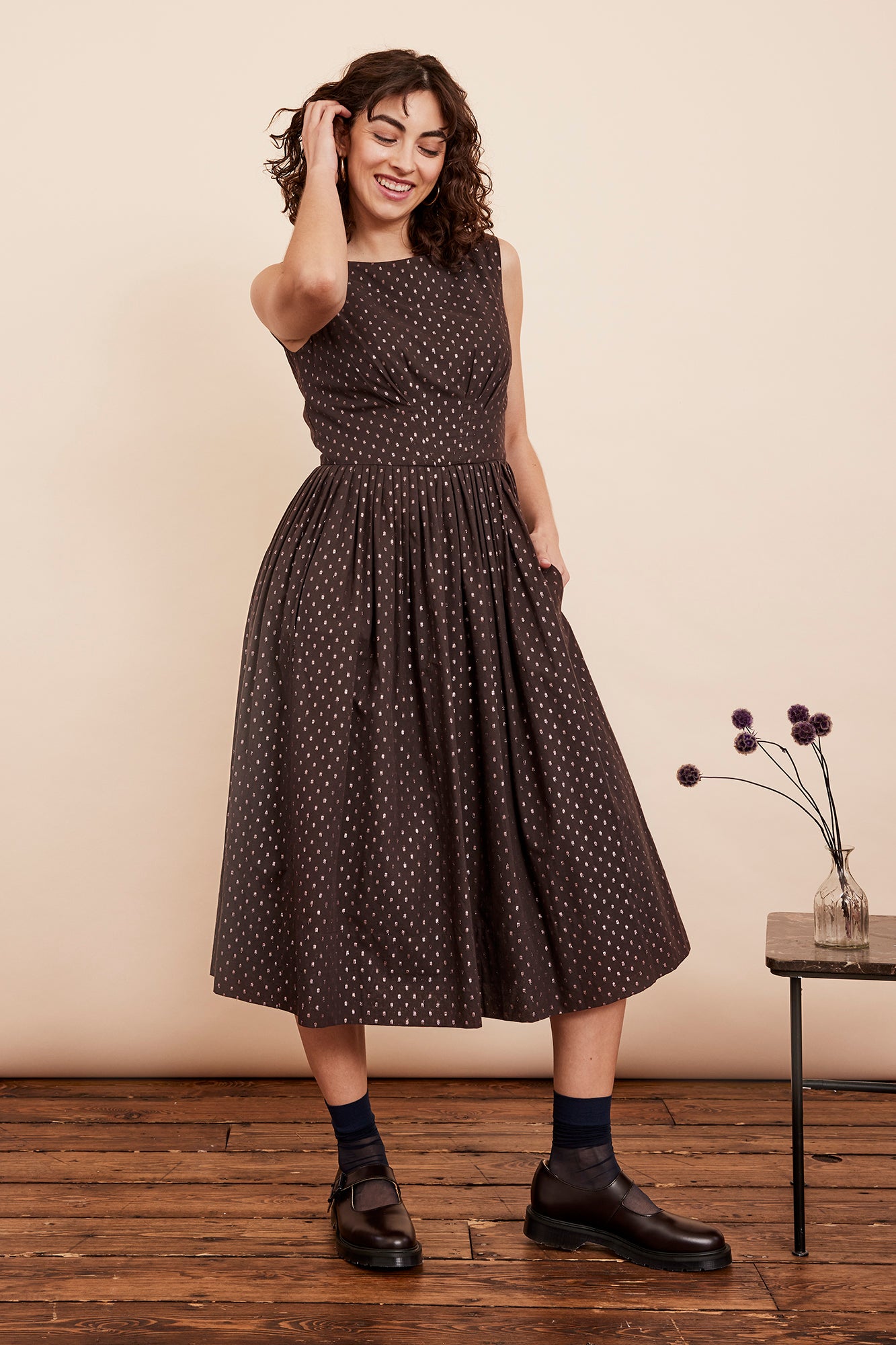 Image of ABIGAIL CHOCOLATE LUREX SPOT DRESS - NON RETURNABLE SAMPLE ARCHIVE SS - Dress