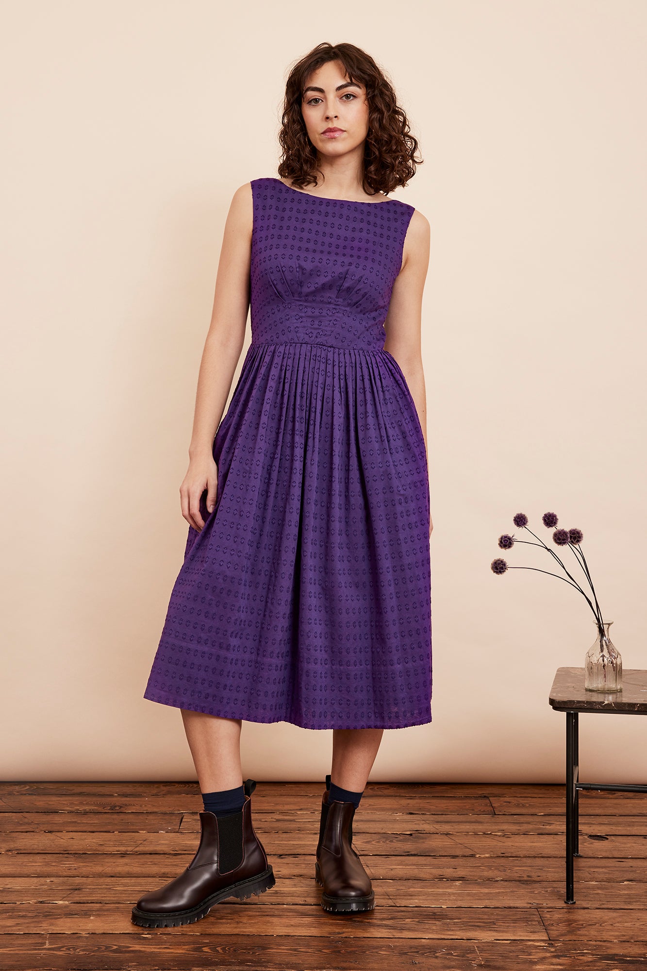 Image of ABIGAIL VIOLET COTTON DOBBY DRESS - NON RETURNABLE SAMPLE ARCHIVE SS - Dress