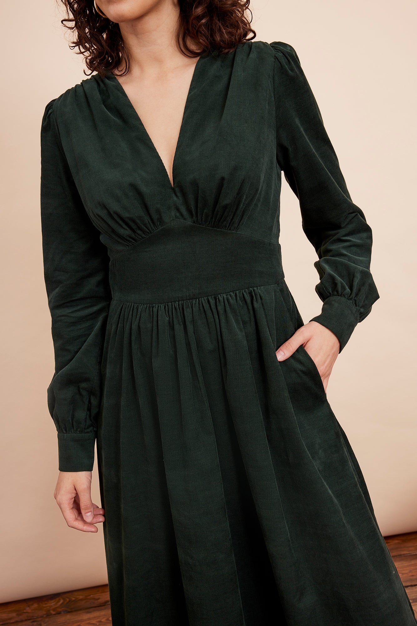 Image of Amara Needlecord Sycamore Green Dress Autumn/Winter 2024 - Dress