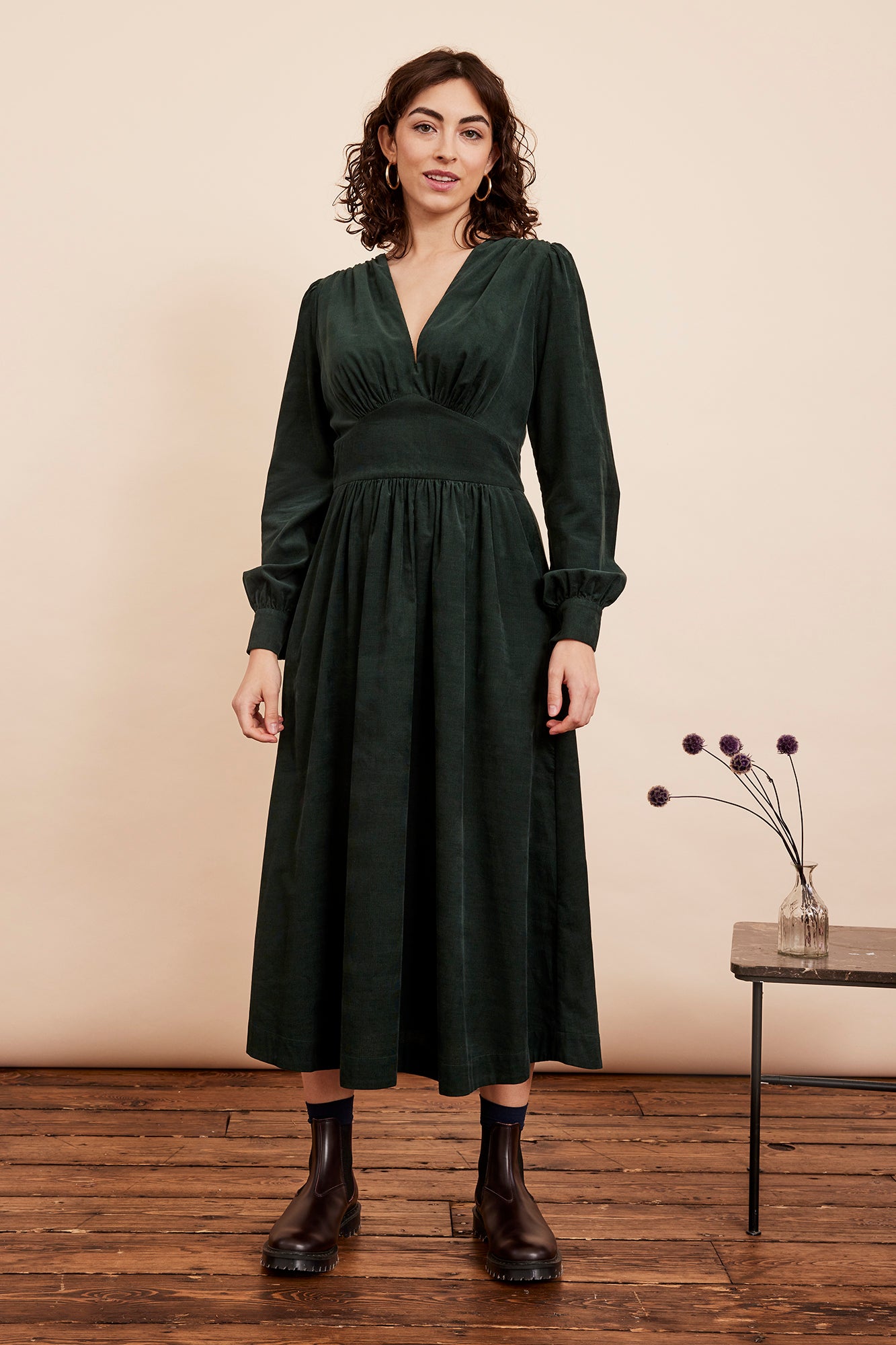 Image of Amara Needlecord Sycamore Green Dress Autumn/Winter 2024 - Dress