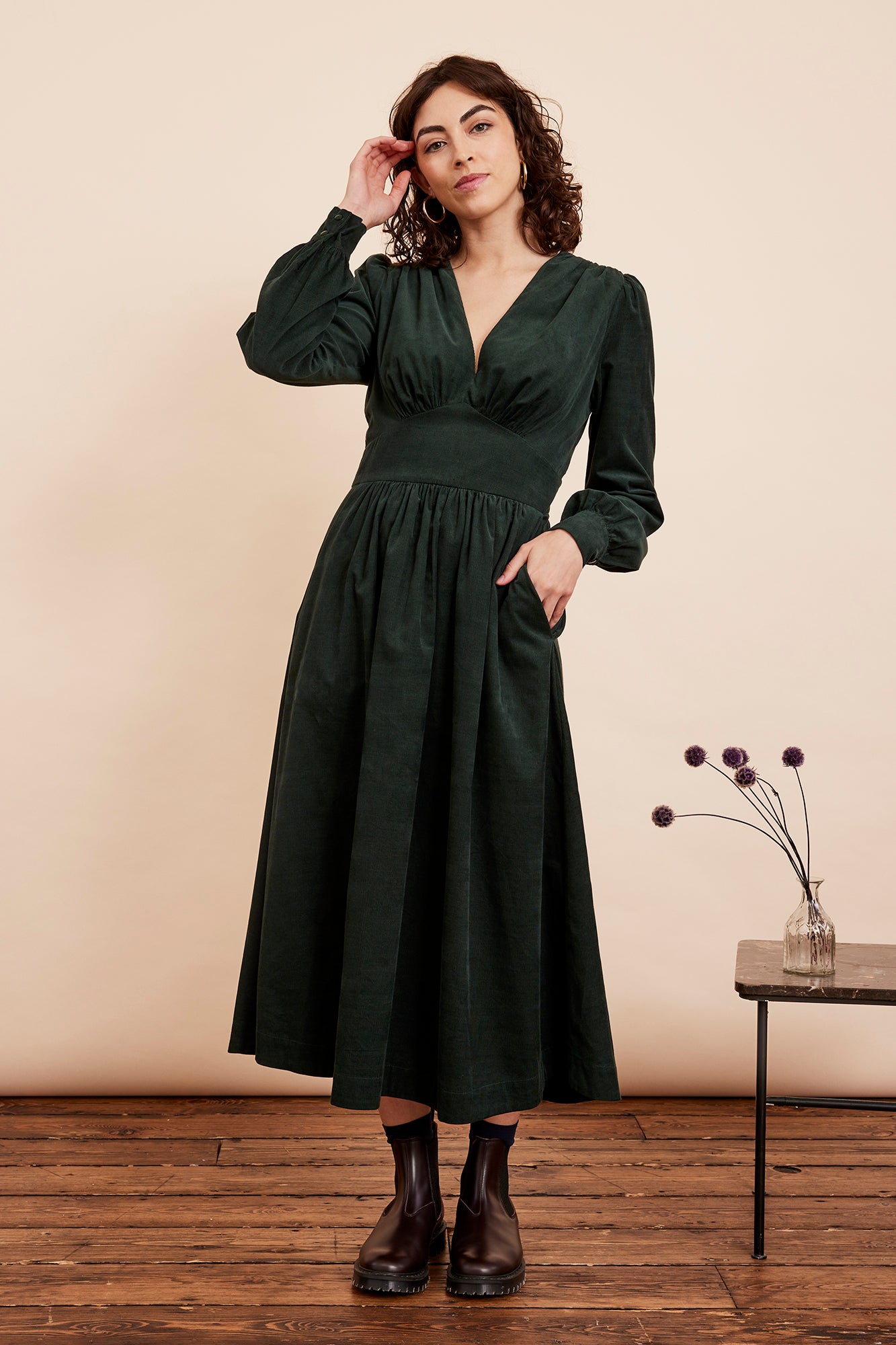 Image of Amara Needlecord Sycamore Green Dress Autumn/Winter 2024 - Dress