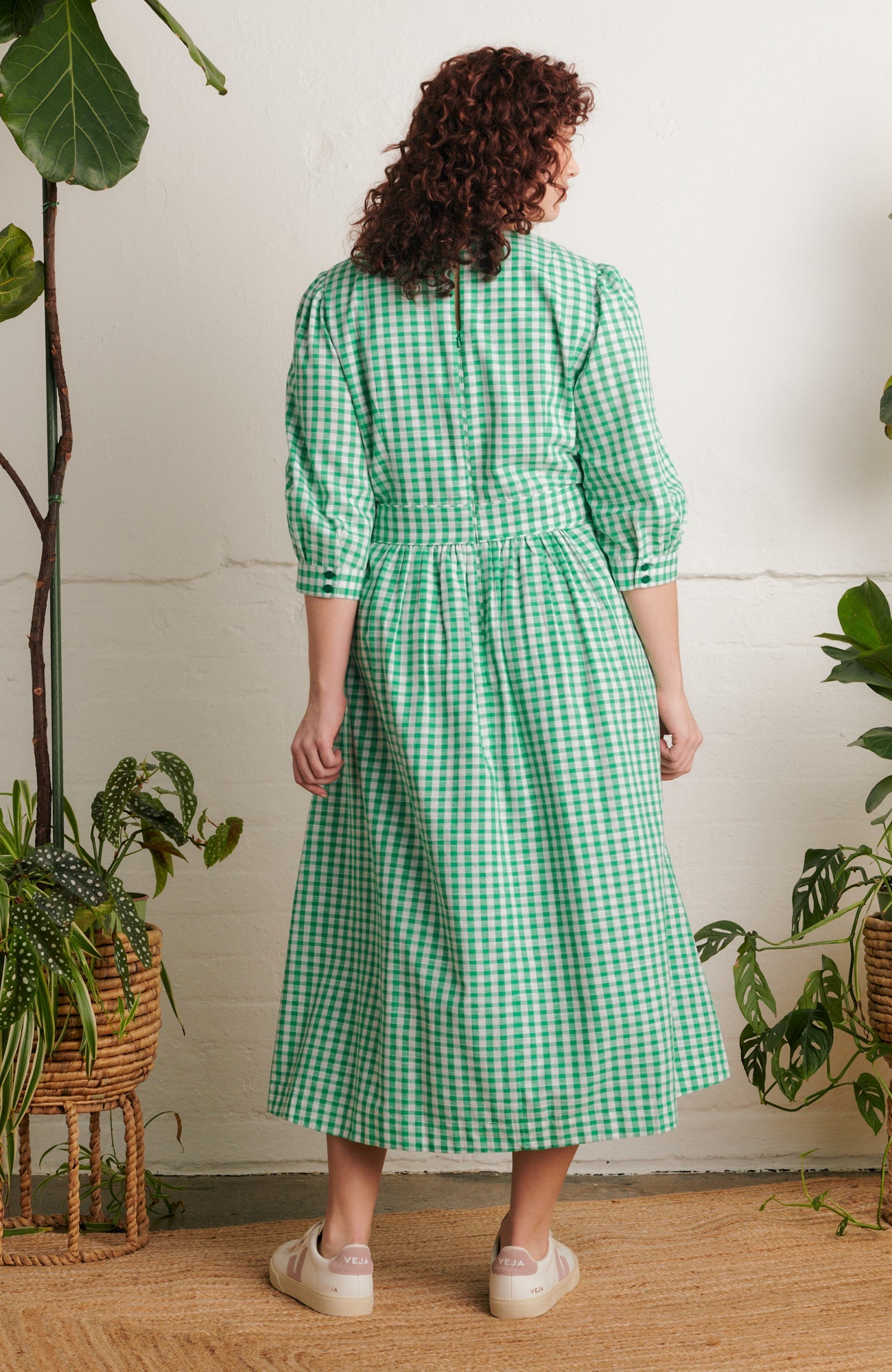 Image of AMELIA EMERALD GREEN GINGHAM DRESS - NON RETURNABLE SAMPLE SAMPLE SALE - Dress