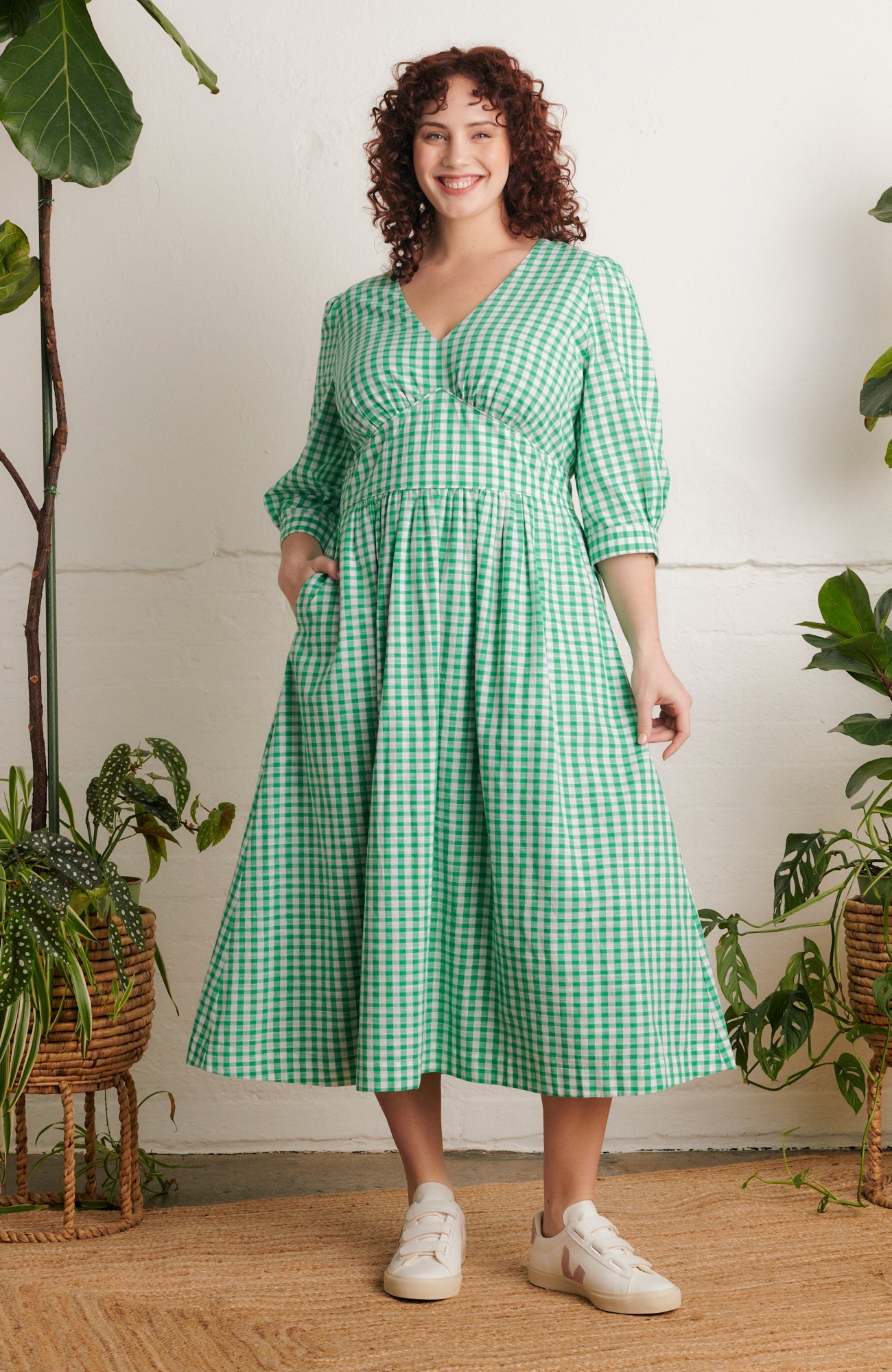 Image of AMELIA EMERALD GREEN GINGHAM DRESS - NON RETURNABLE SAMPLE SAMPLE SALE - Dress