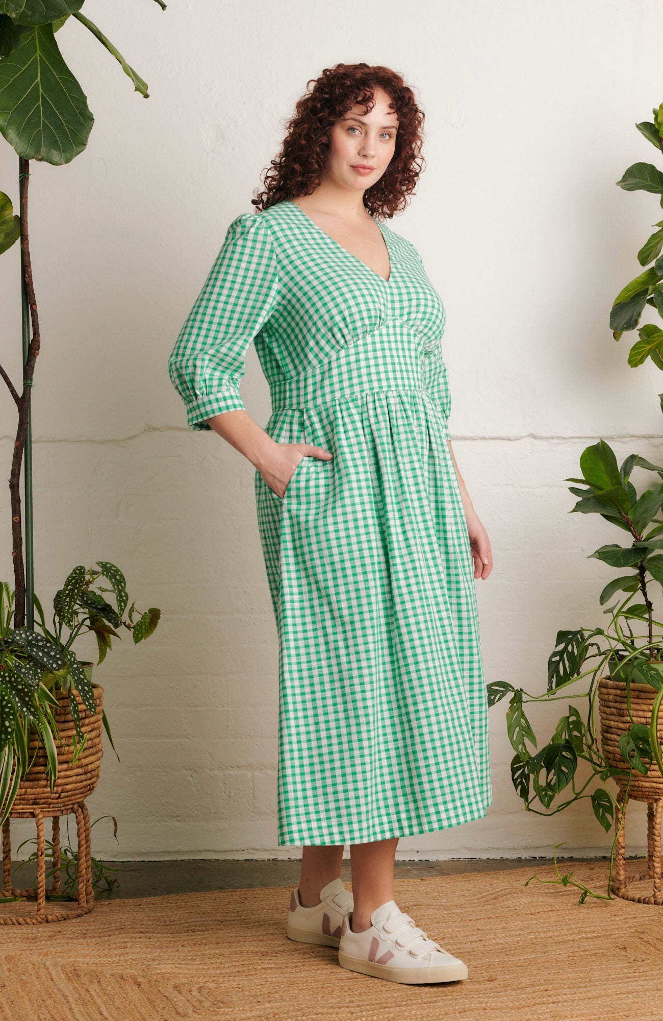 Image of AMELIA EMERALD GREEN GINGHAM DRESS - NON RETURNABLE SAMPLE SAMPLE SALE - Dress