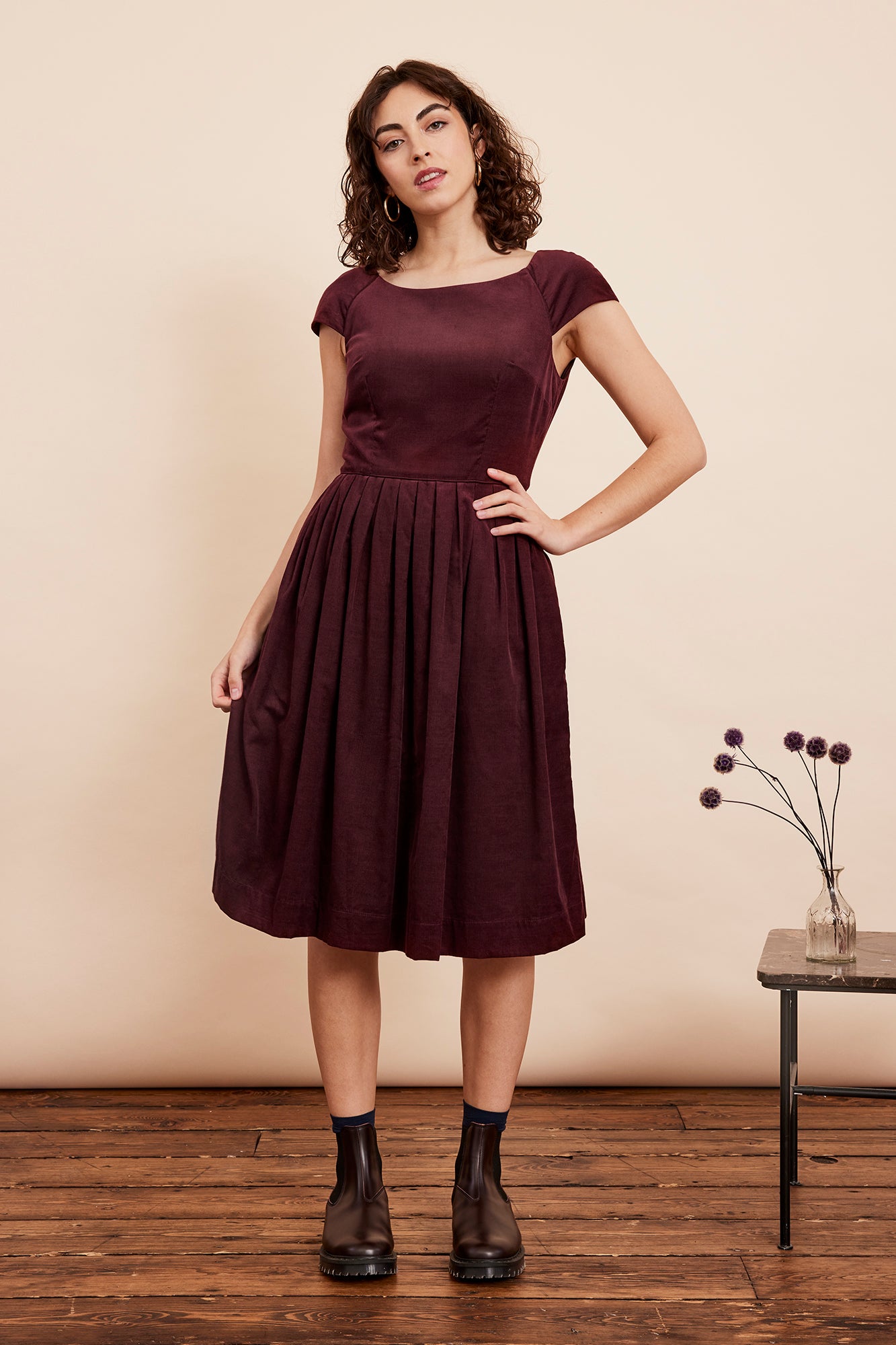 Image of Claudia Needlecord Bordeaux Dress Autumn/Winter 2024 - Dress