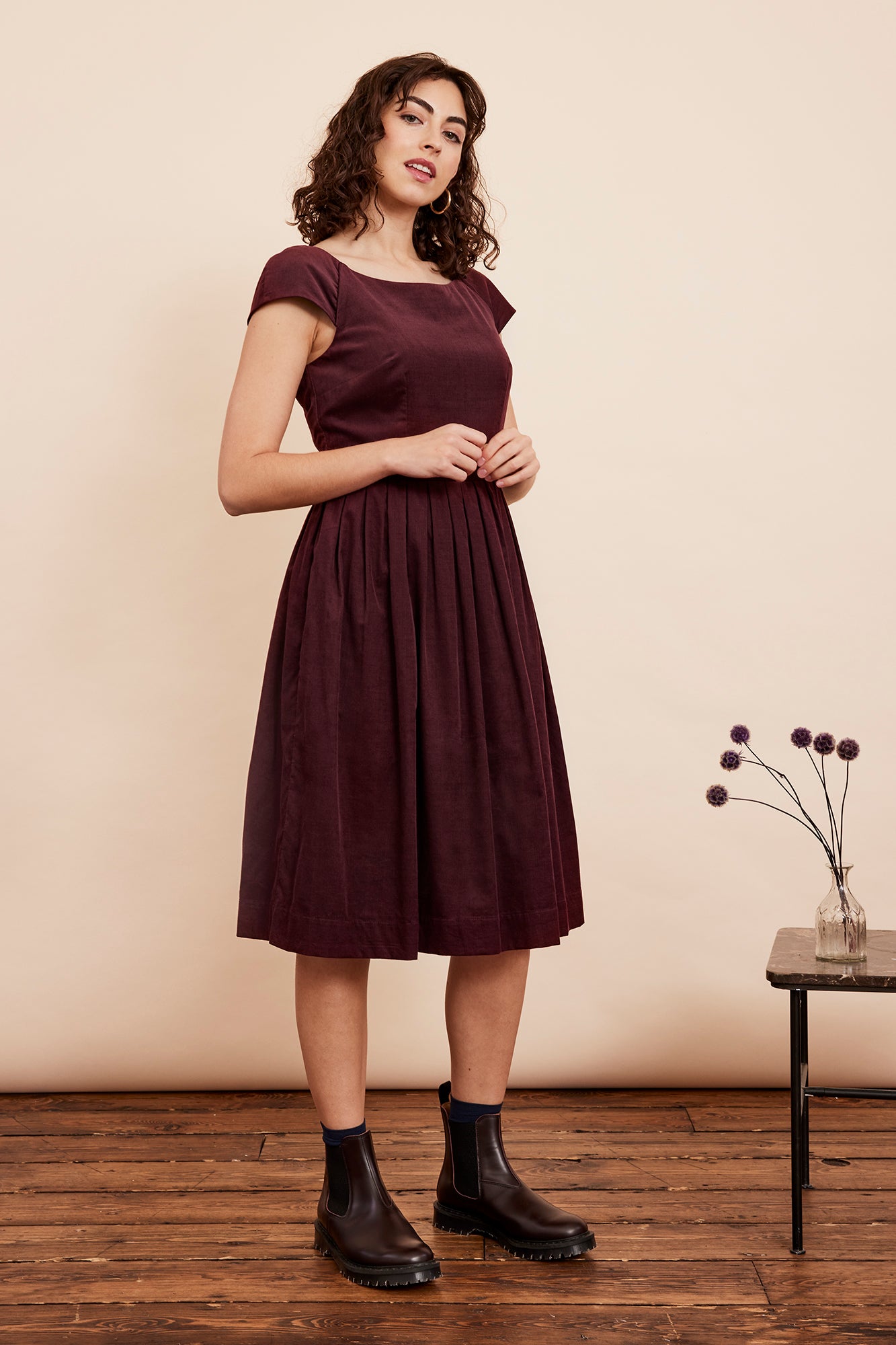 Image of Claudia Needlecord Bordeaux Dress Autumn/Winter 2024 - Dress