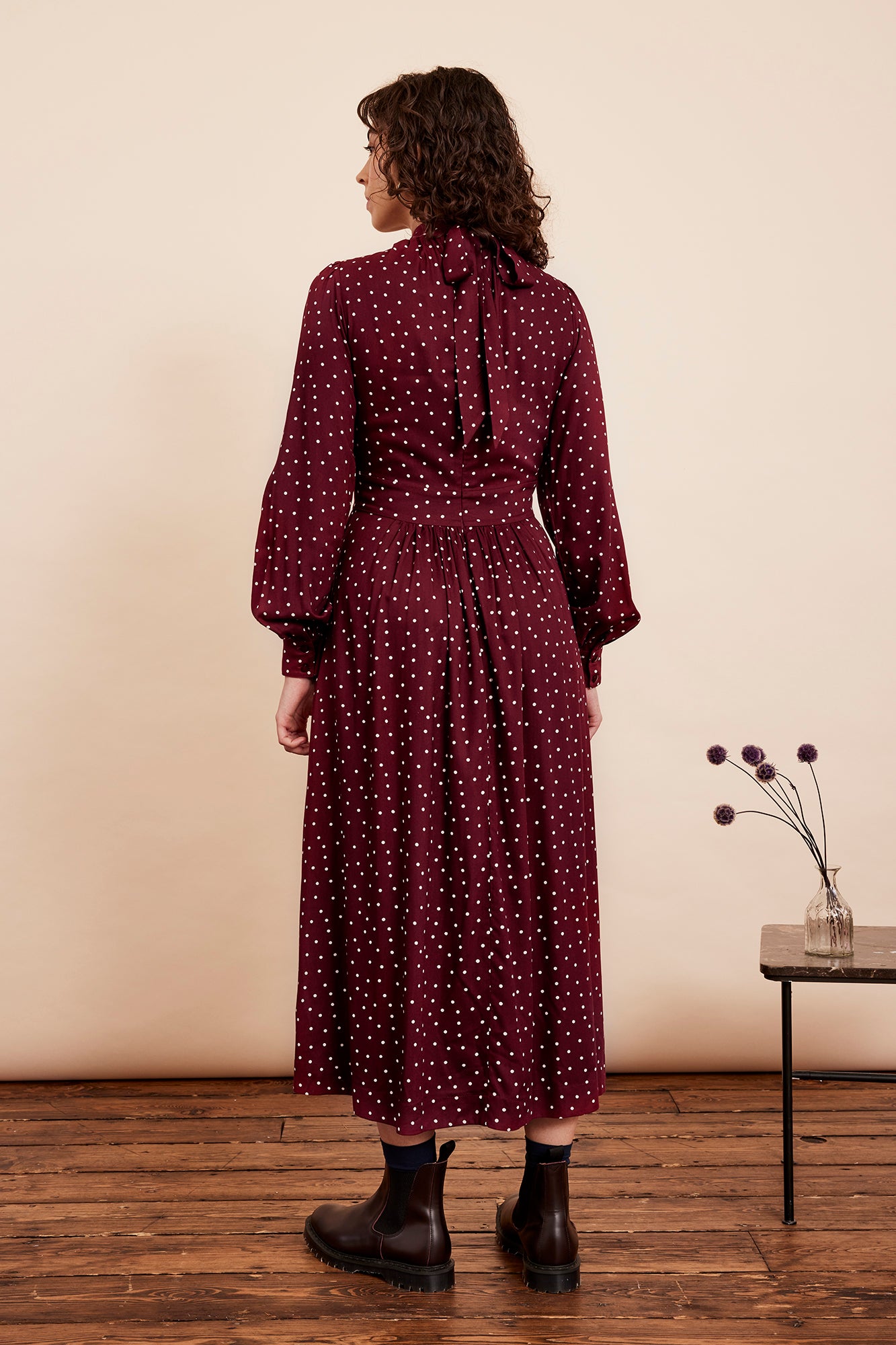 Image of DAPHNE PLUM RED SPOT DRESS - NON RETURNABLE SAMPLE ARCHIVE SS - Dress