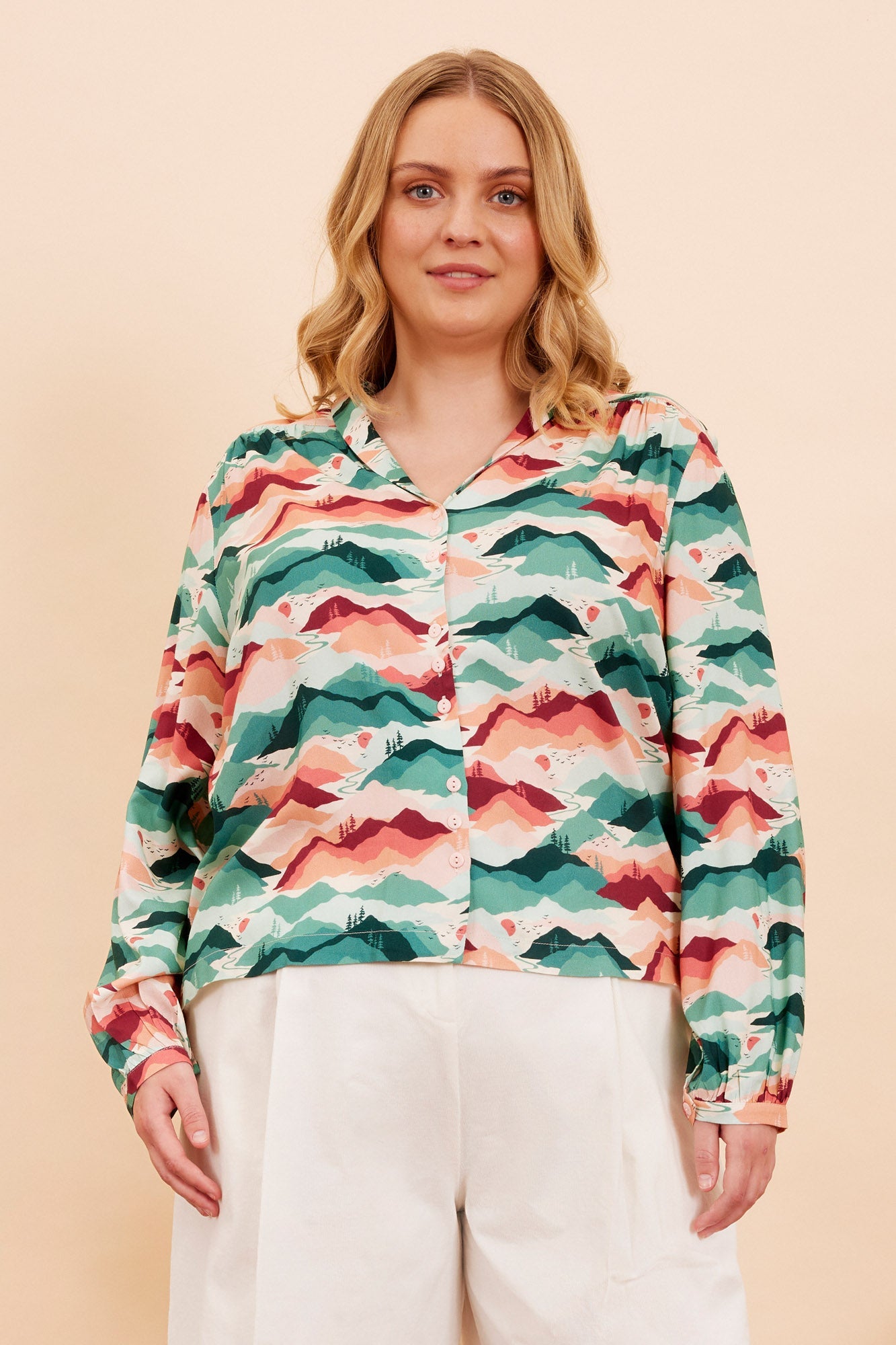 Image of EDIE SUNSET MOUNTAIN BLOUSE - NON RETURNABLE SAMPLE SAMPLE SALE - Top