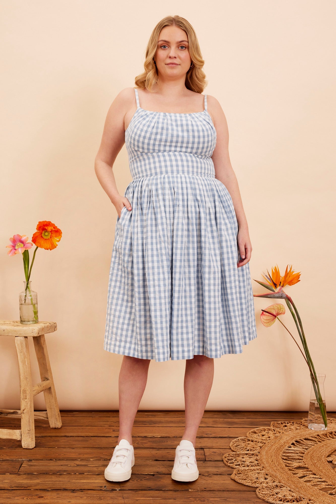 Image of ENID INDIA BLUE CHECK DRESS - NON RETURNABLE SAMPLE SAMPLE SALE - Dress