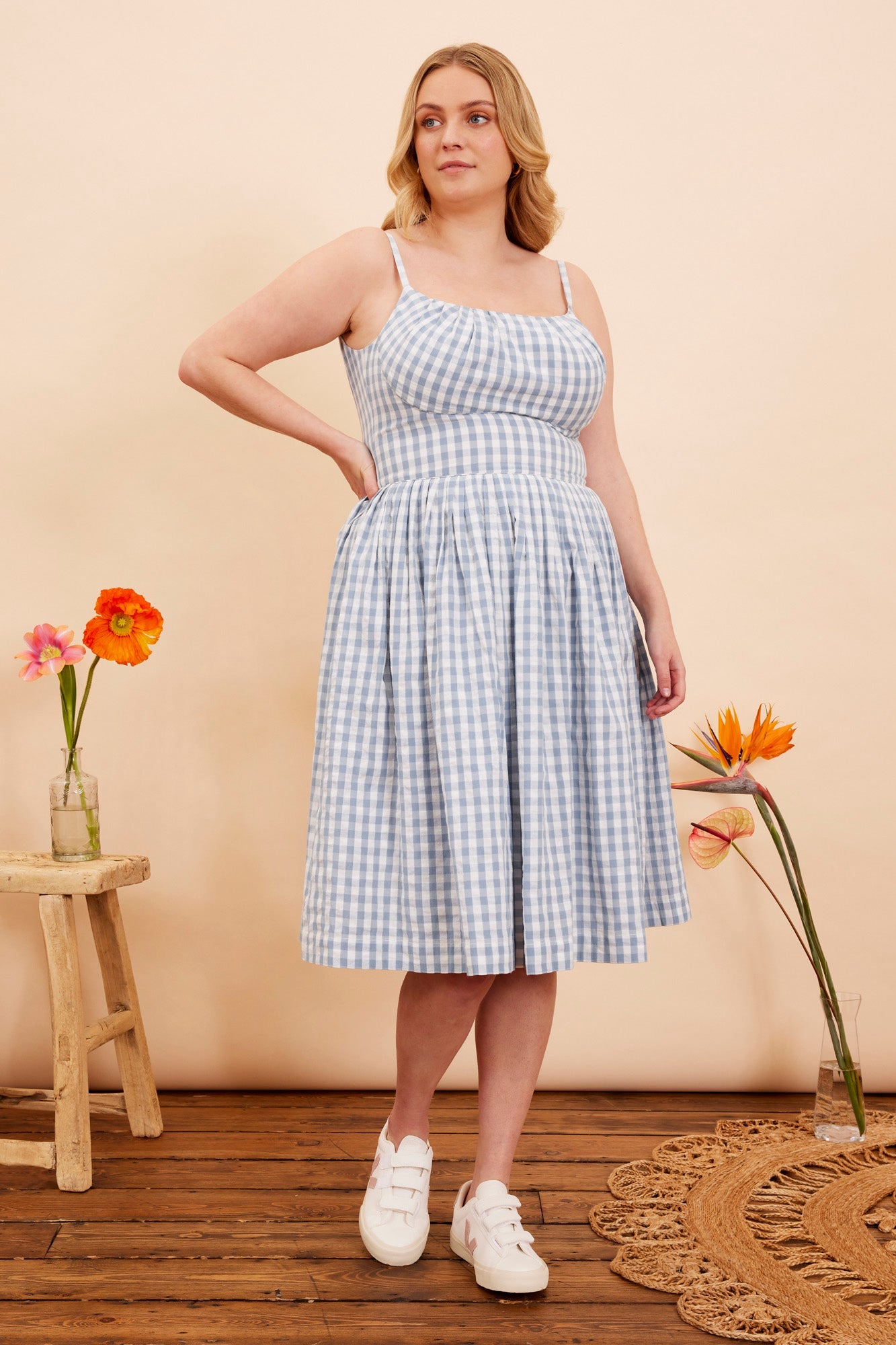 Image of ENID INDIA BLUE CHECK DRESS - NON RETURNABLE SAMPLE SAMPLE SALE - Dress