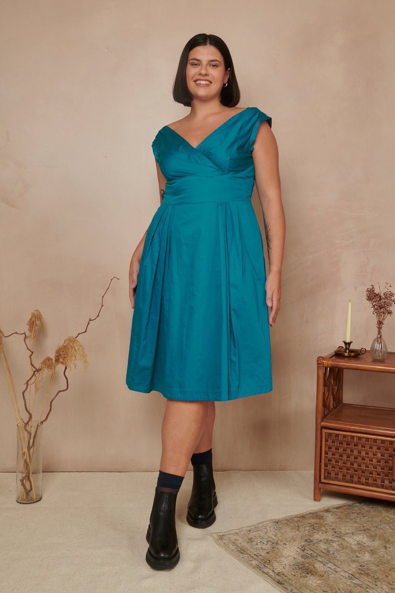 Image of FLORENCE COTTON SATIN BLUE TOPAZ DRESS - NON RETURNABLE SAMPLE SAMPLE SALE - Dress