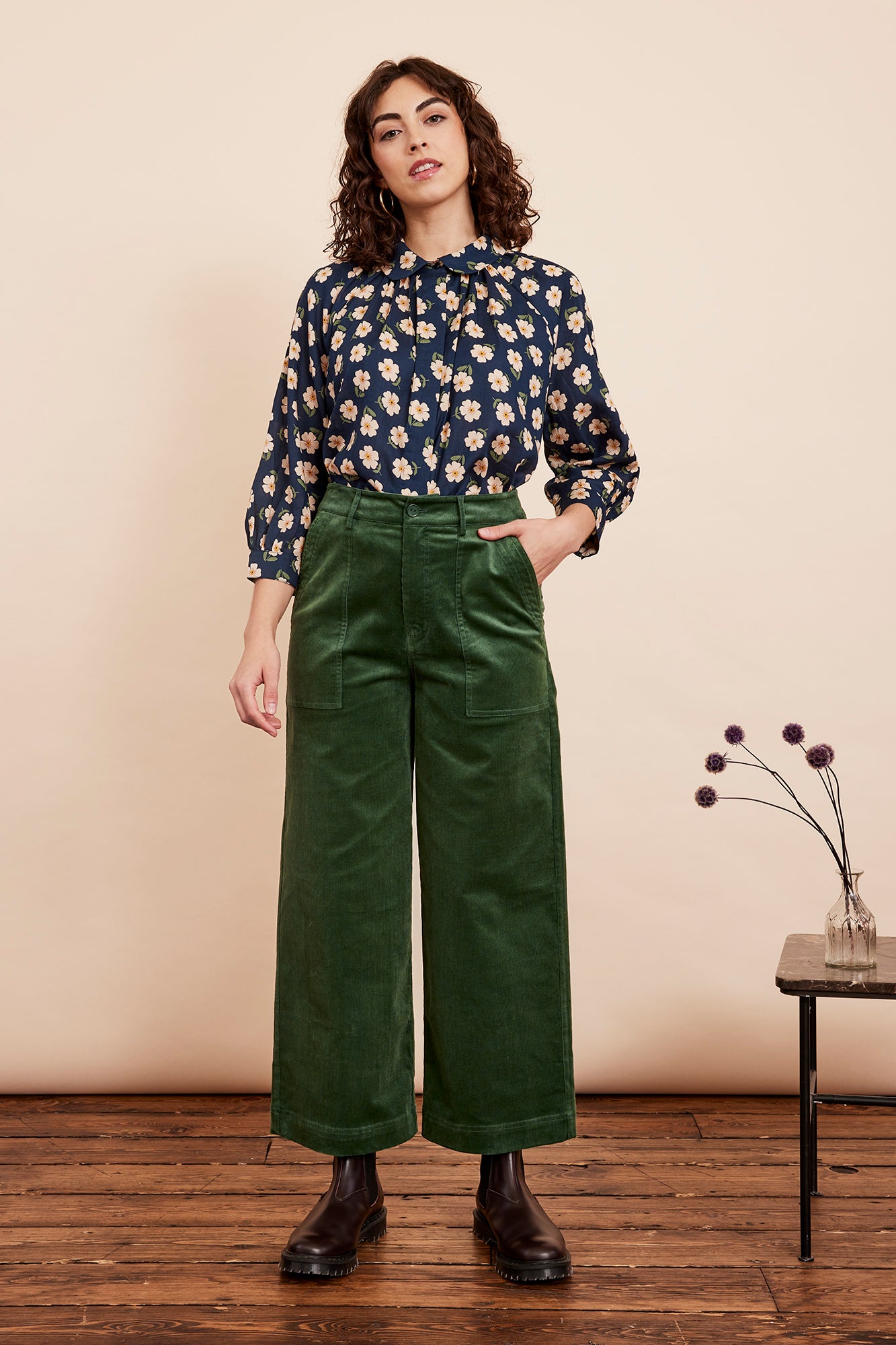 Image of Nora Needlecord Forest Green Trouser Cropped Autumn/Winter 2024 - Trouser