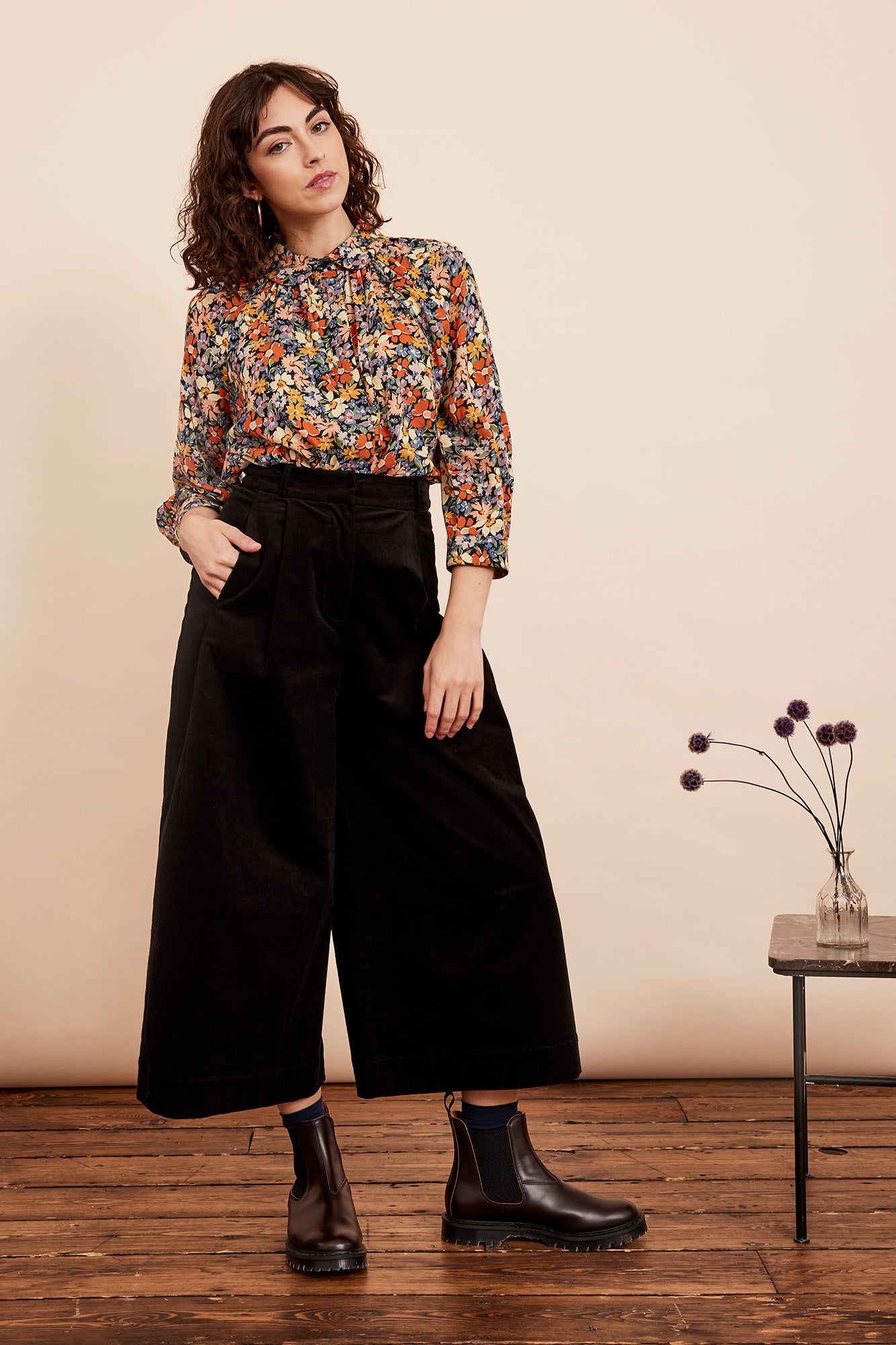 Image of Lori Needlecord Raven Black Culotte Autumn/Winter 2024 - Trouser