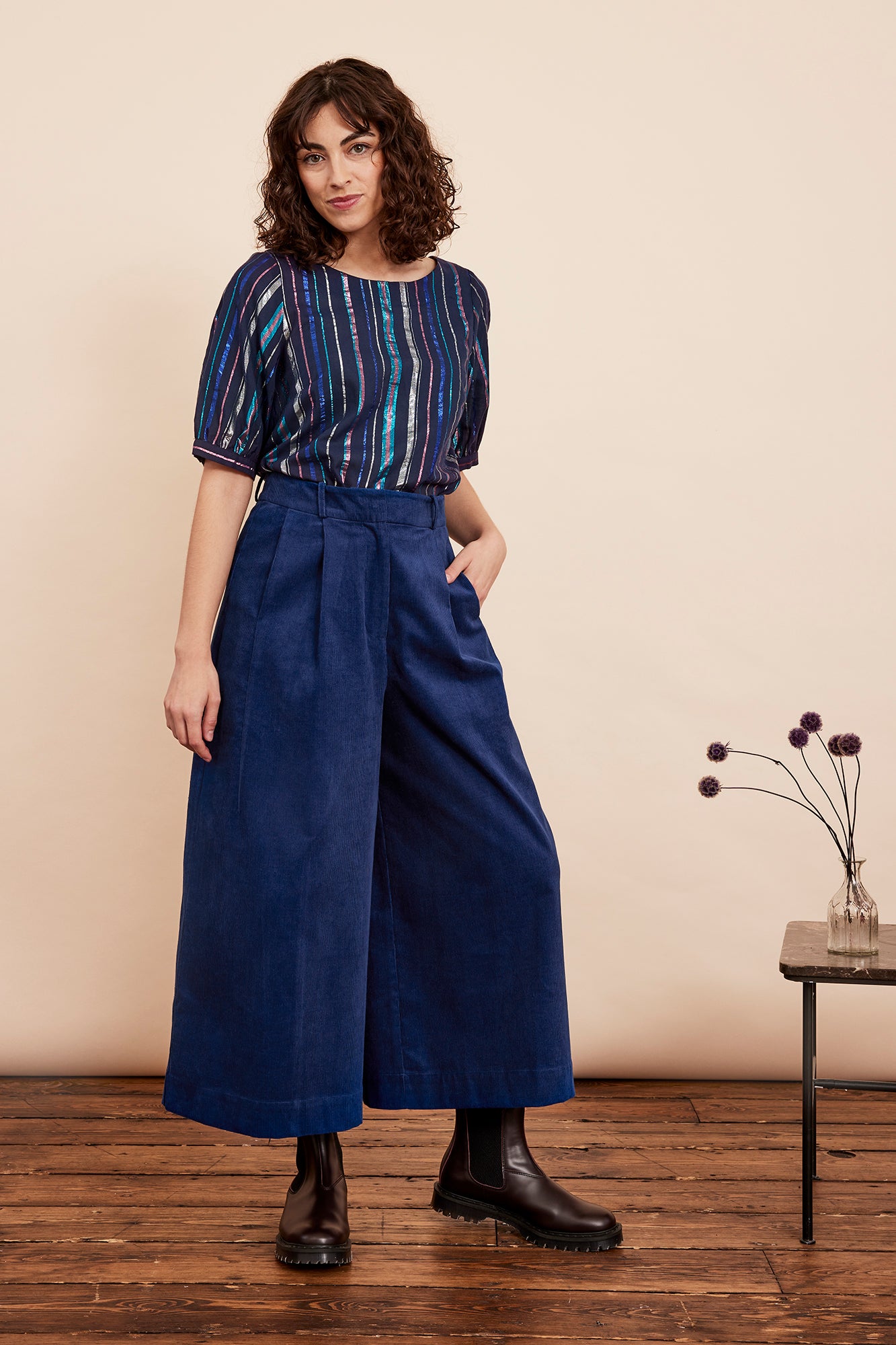 Image of Lori Needlecord Sapphire Blue Culotte Autumn/Winter 2024 - Trouser