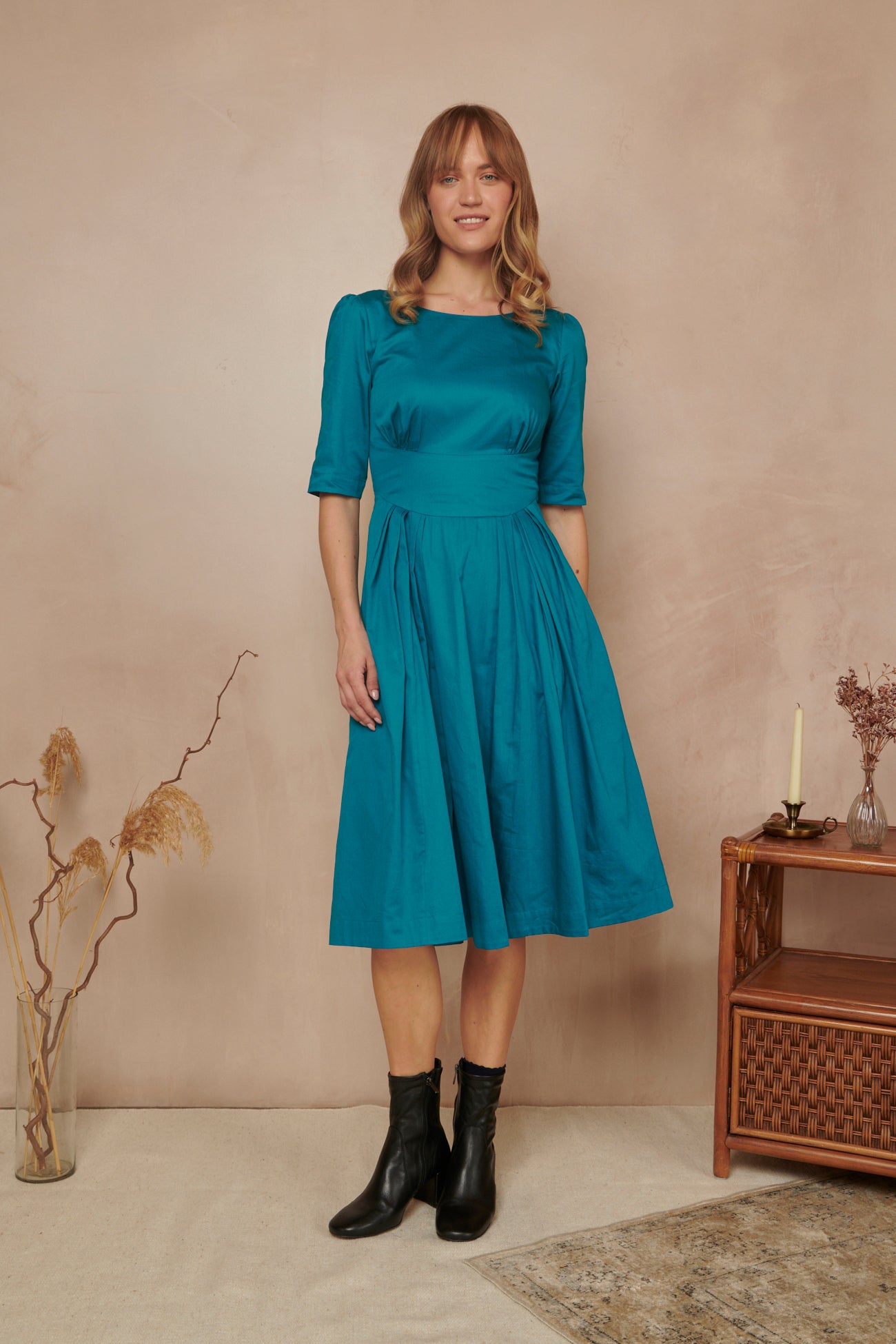 Image of Louisa Cotton Satin Blue Topaz Dress Autumn/Winter 2023 - Dress