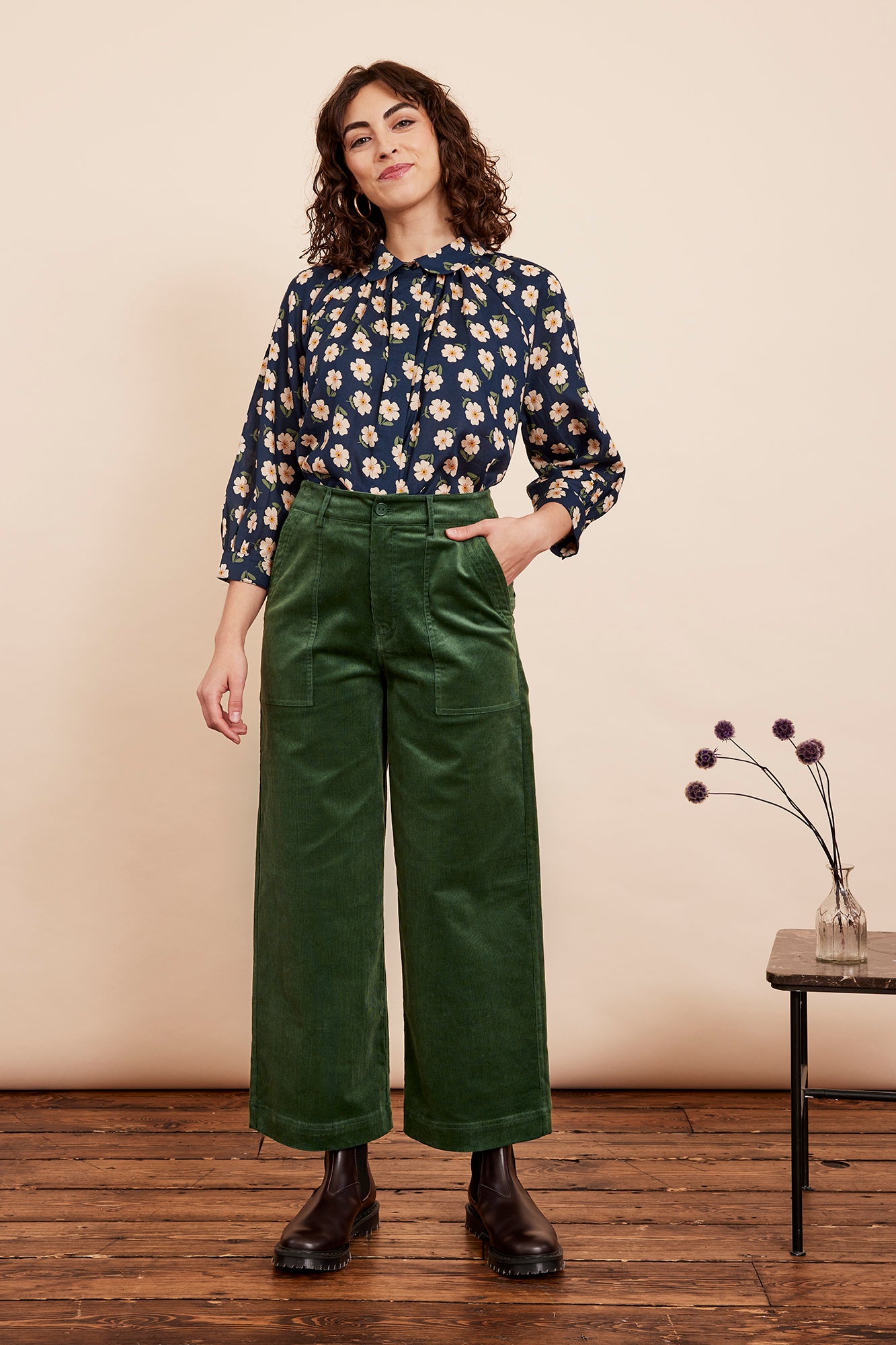 Image of Nora Needlecord Forest Green Trouser Cropped Autumn/Winter 2024 - Trouser