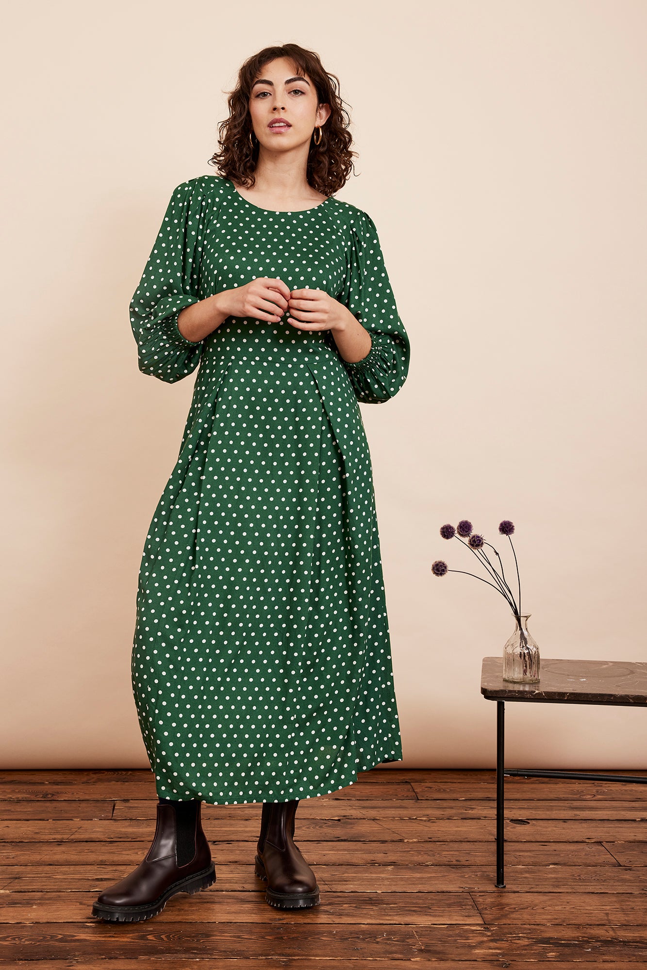 Image of SABLE VERDANT GREEN SPOT DRESS - NON RETURNABLE SAMPLE ARCHIVE SS - Dress