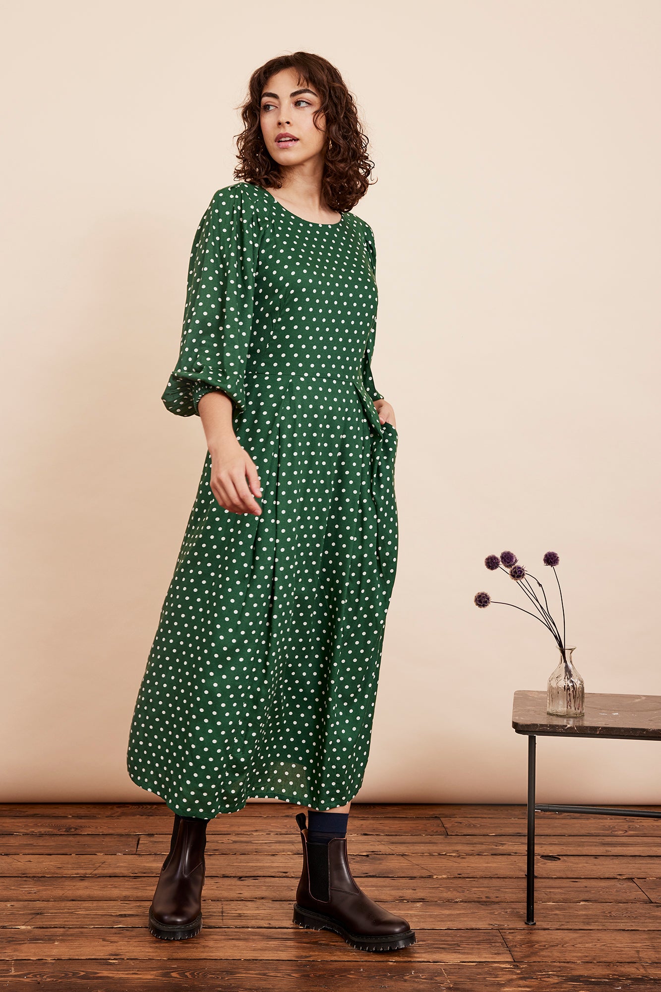 Image of SABLE VERDANT GREEN SPOT DRESS - NON RETURNABLE SAMPLE ARCHIVE SS - Dress