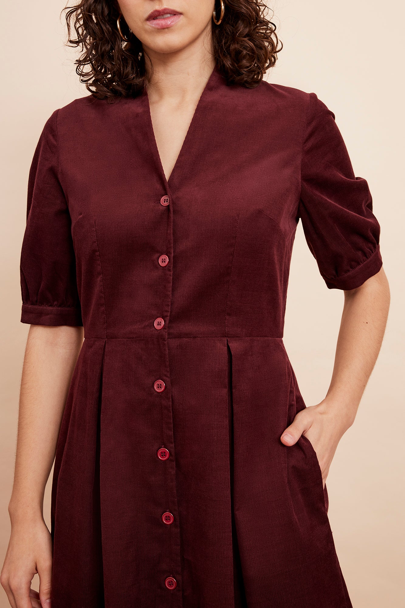 Image of Stella Needlecord Bordeaux Shirt Dress Autumn/Winter 2024 - Dress