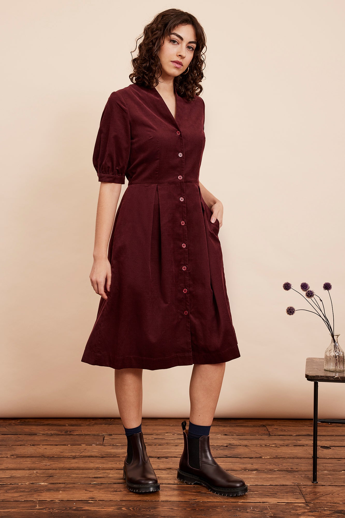 Image of Stella Needlecord Bordeaux Shirt Dress Autumn/Winter 2024 - Dress