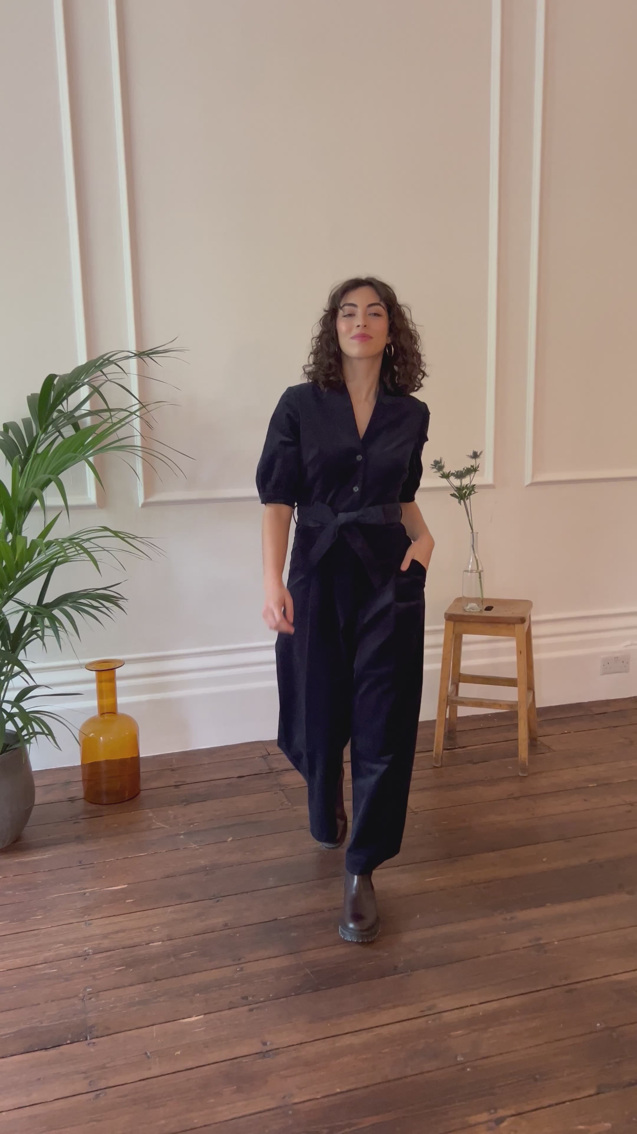 Stella Needlecord Navy Black Jumpsuit Long