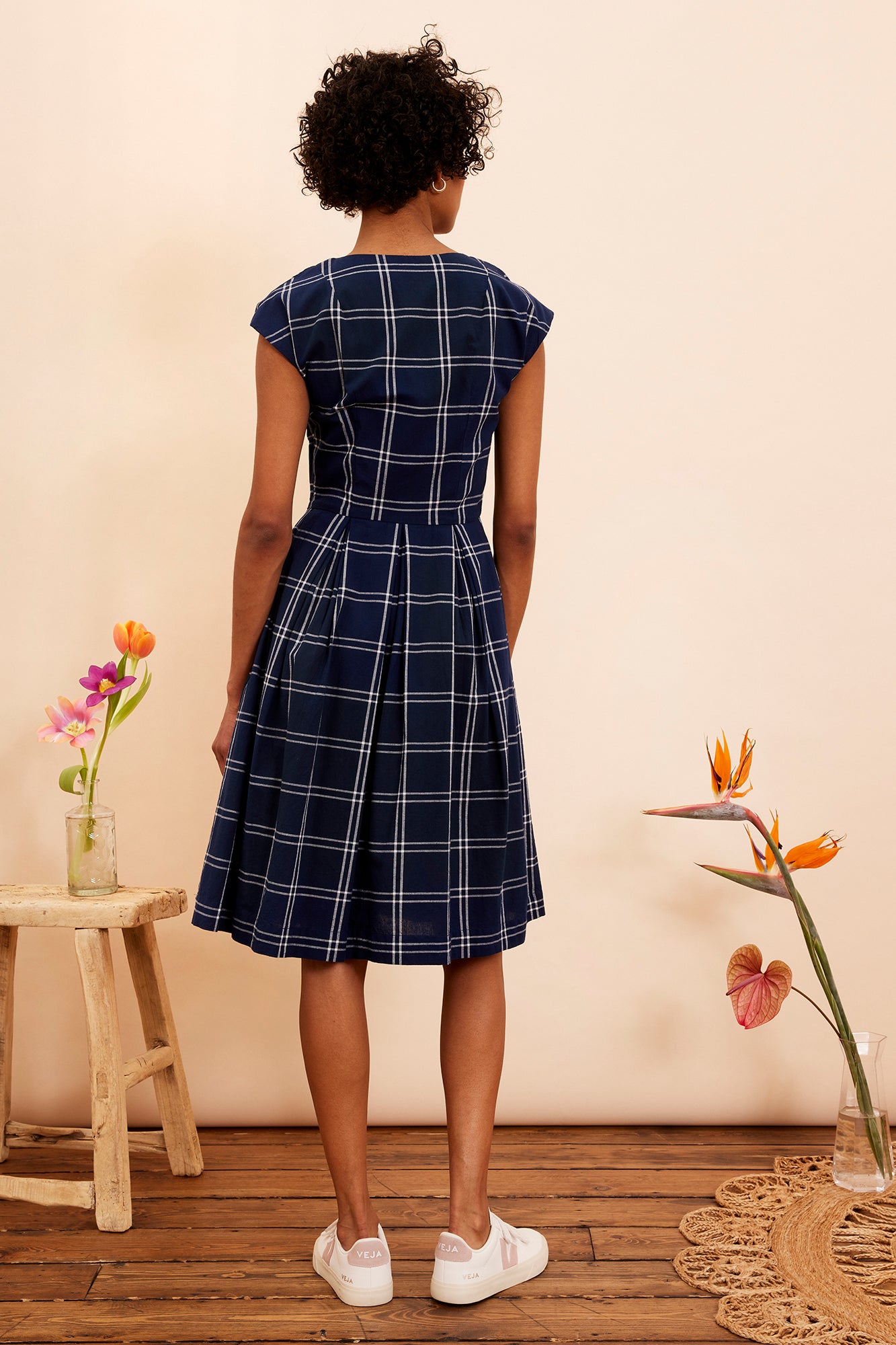 Image of Annie Navy Plaid Dress Carryover - Dress