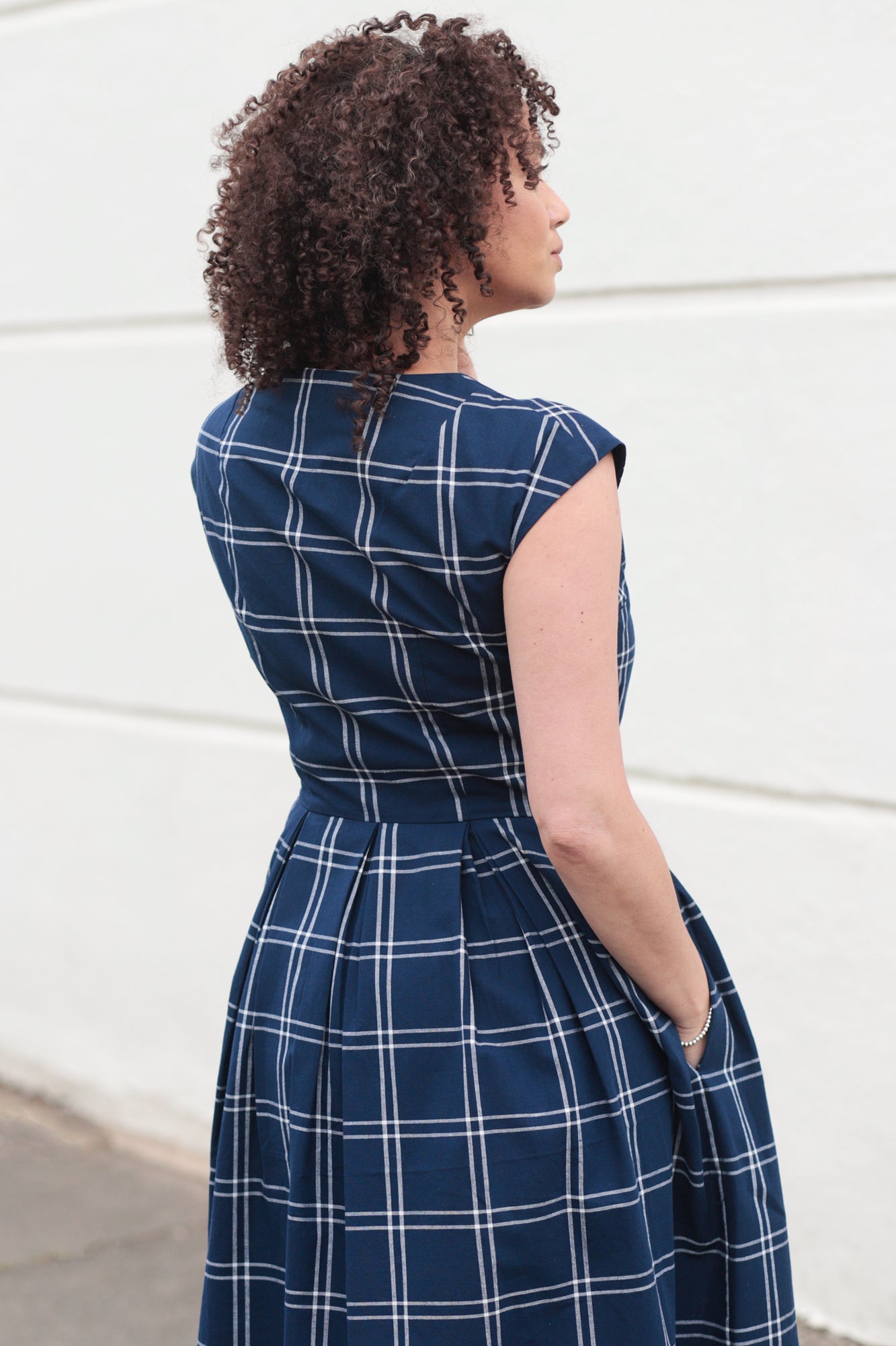 Image of Annie Navy Plaid Dress Carryover - Dress