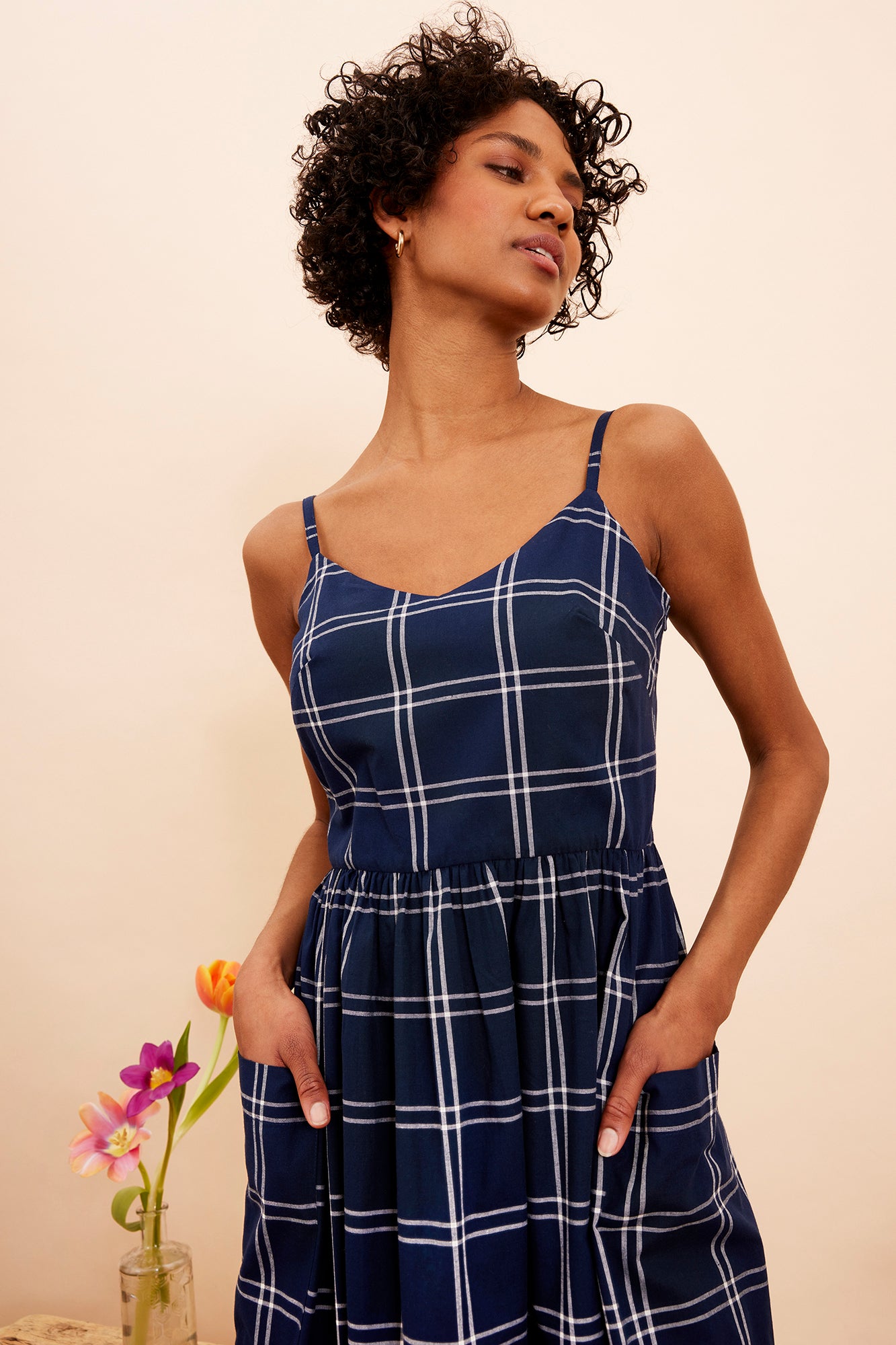 Image of Bree Navy Plaid Dress Carryover - Dress