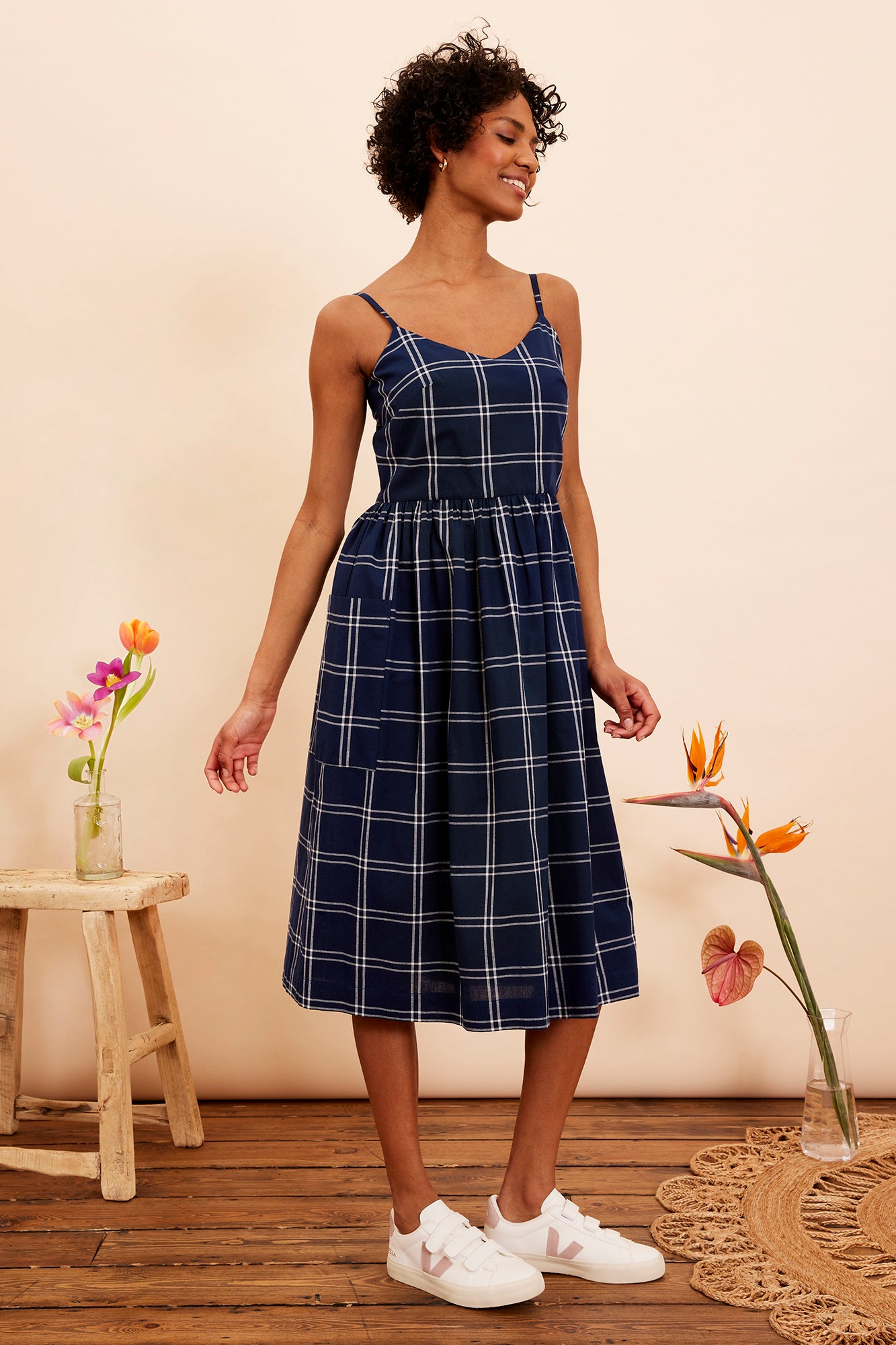 Image of Bree Navy Plaid Dress Carryover - Dress