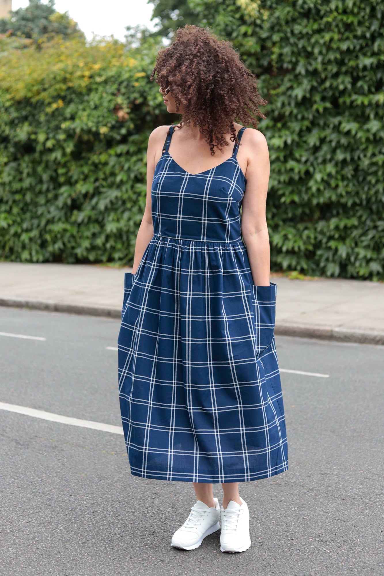 Image of Bree Navy Plaid Dress Carryover - Dress