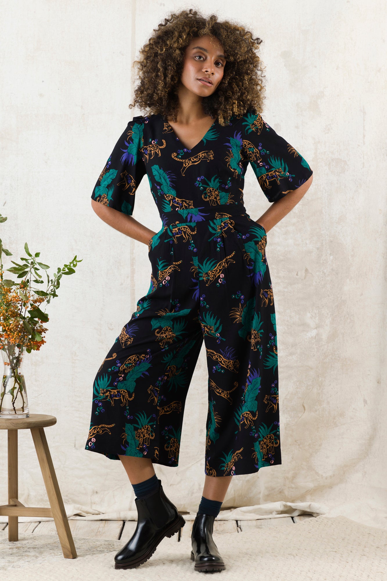 Image of Eleanor Midnight Leopard Jumpsuit Carryover - Jumpsuit