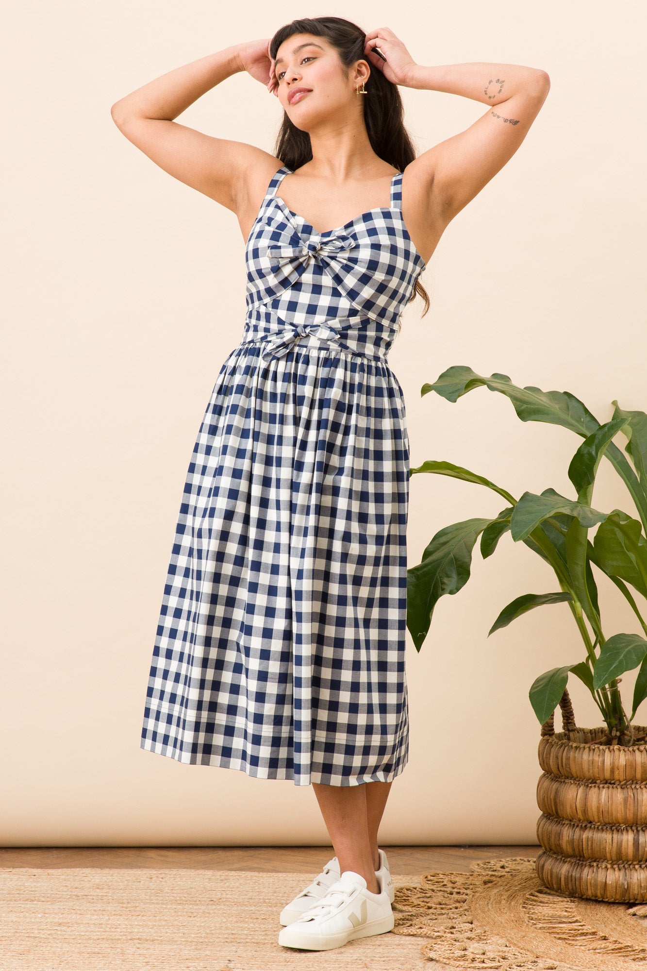 Image of Salma Navy Yarn Dyed Check Dress Carryover - Dress