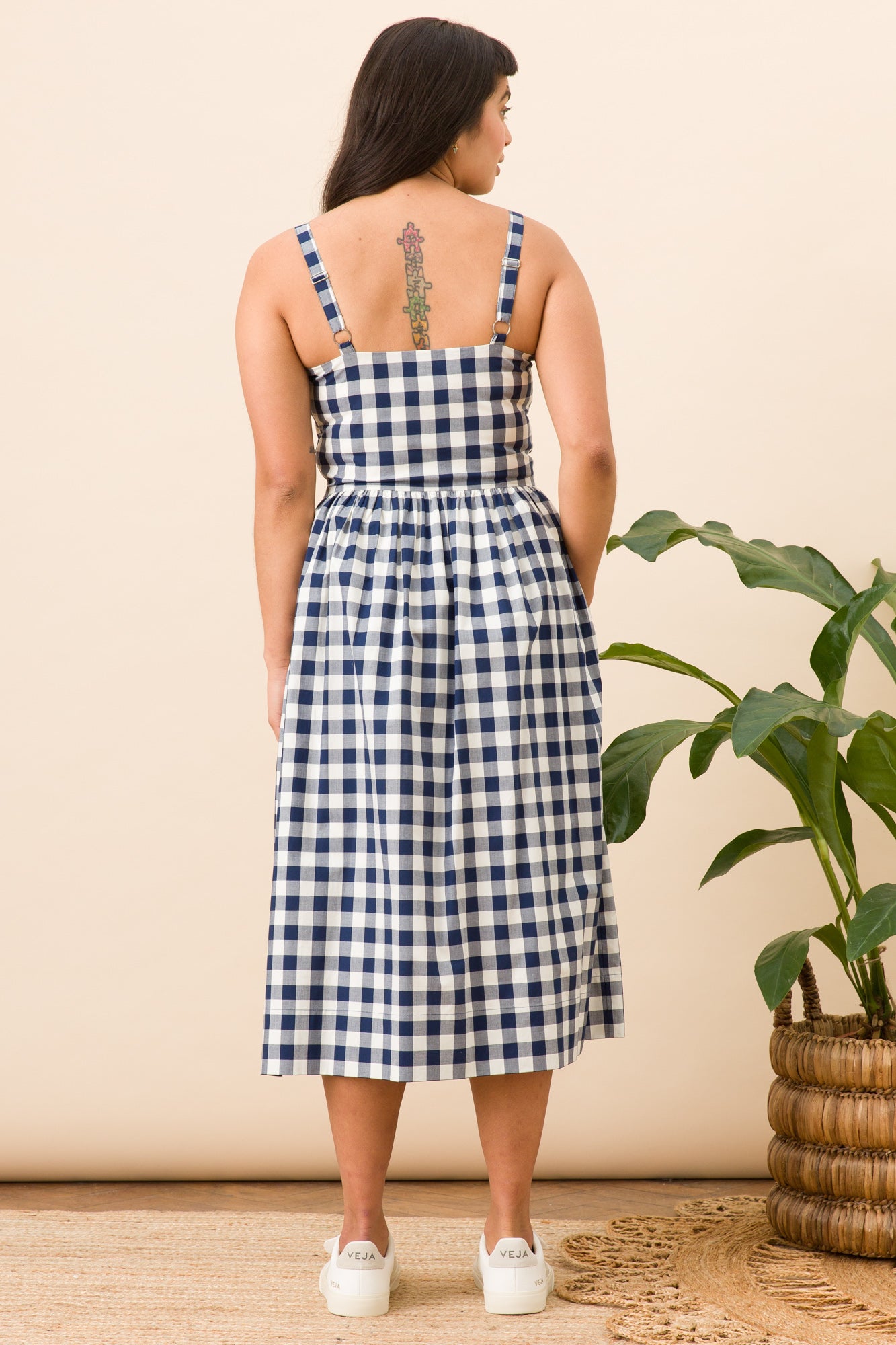 Image of Salma Navy Yarn Dyed Check Dress Carryover - Dress