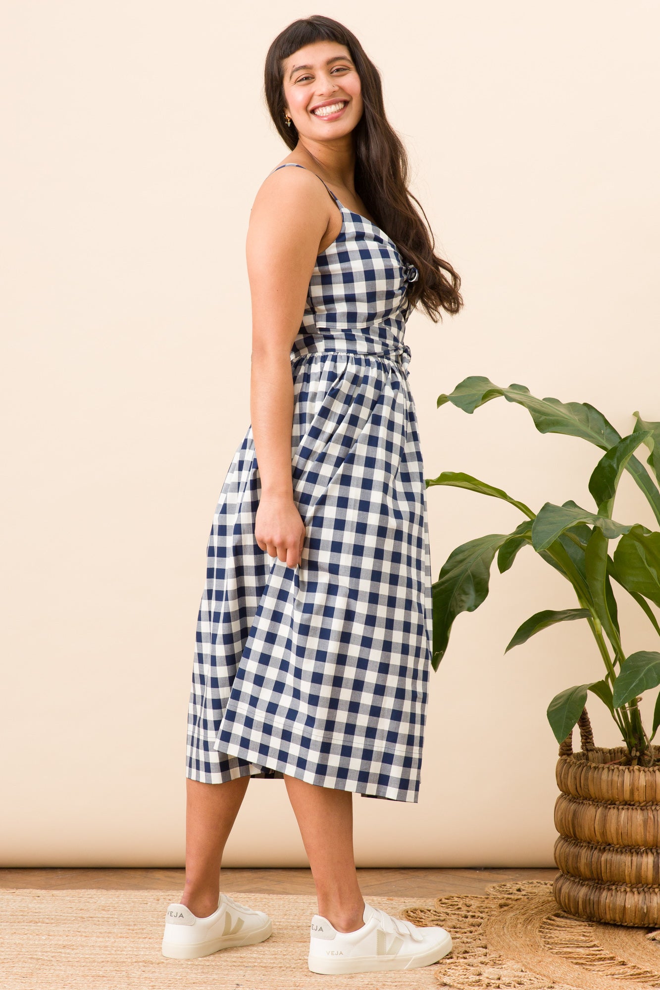 Image of Salma Navy Yarn Dyed Check Dress Carryover - Dress