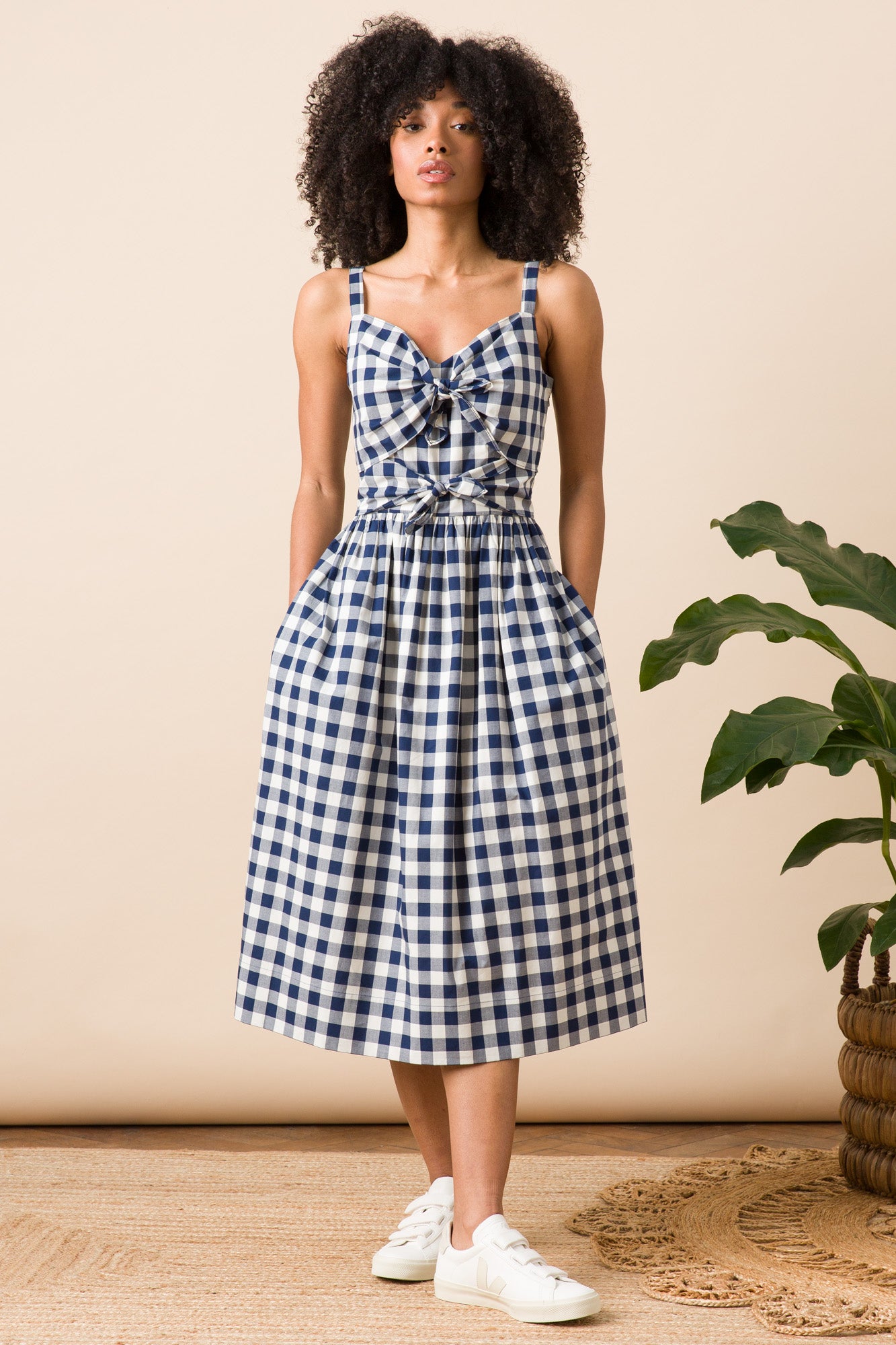 Image of Salma Navy Yarn Dyed Check Dress Carryover - Dress