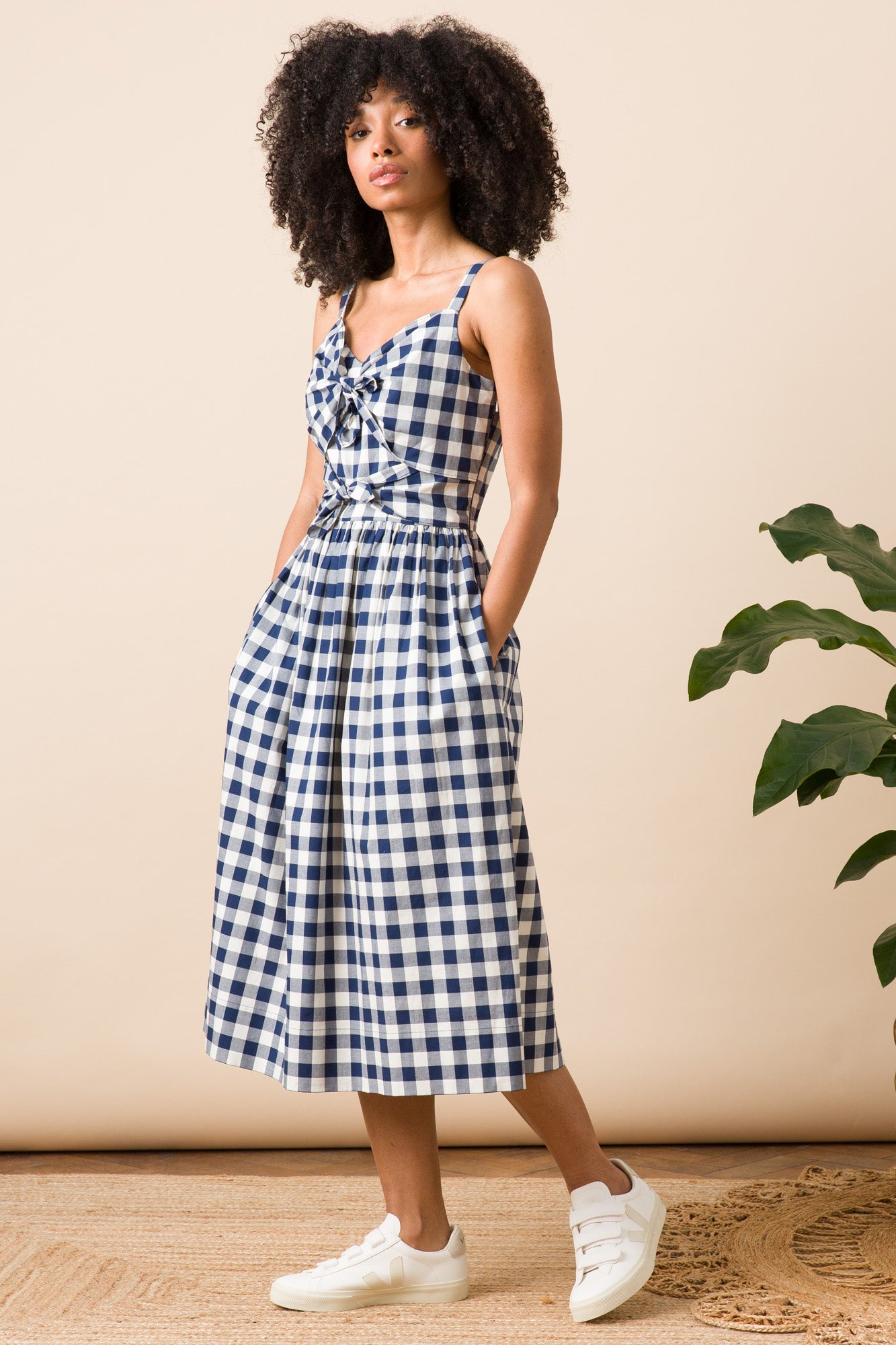 Image of Salma Navy Yarn Dyed Check Dress Carryover - Dress