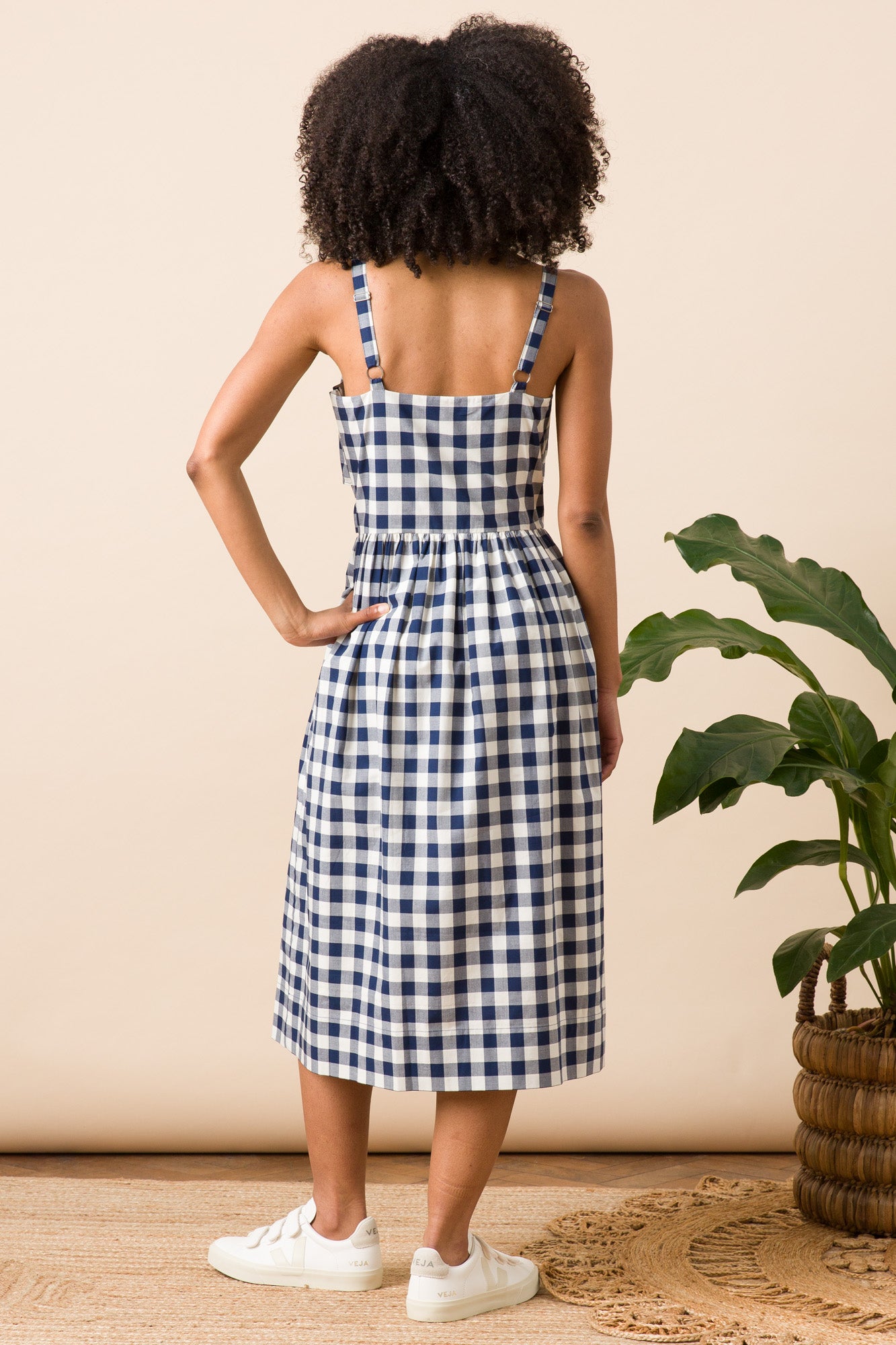 Image of Salma Navy Yarn Dyed Check Dress Carryover - Dress