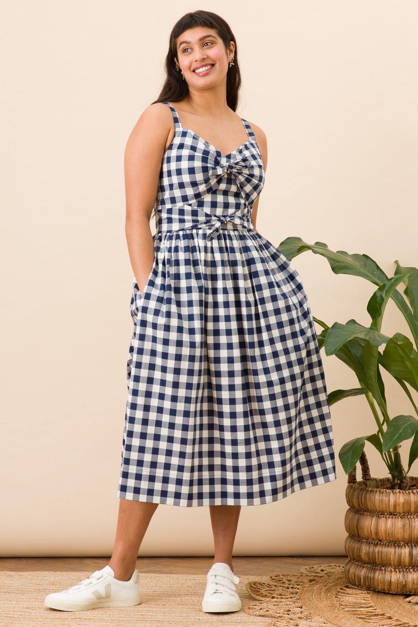 Image of Salma Navy Yarn Dyed Check Dress Carryover - Dress