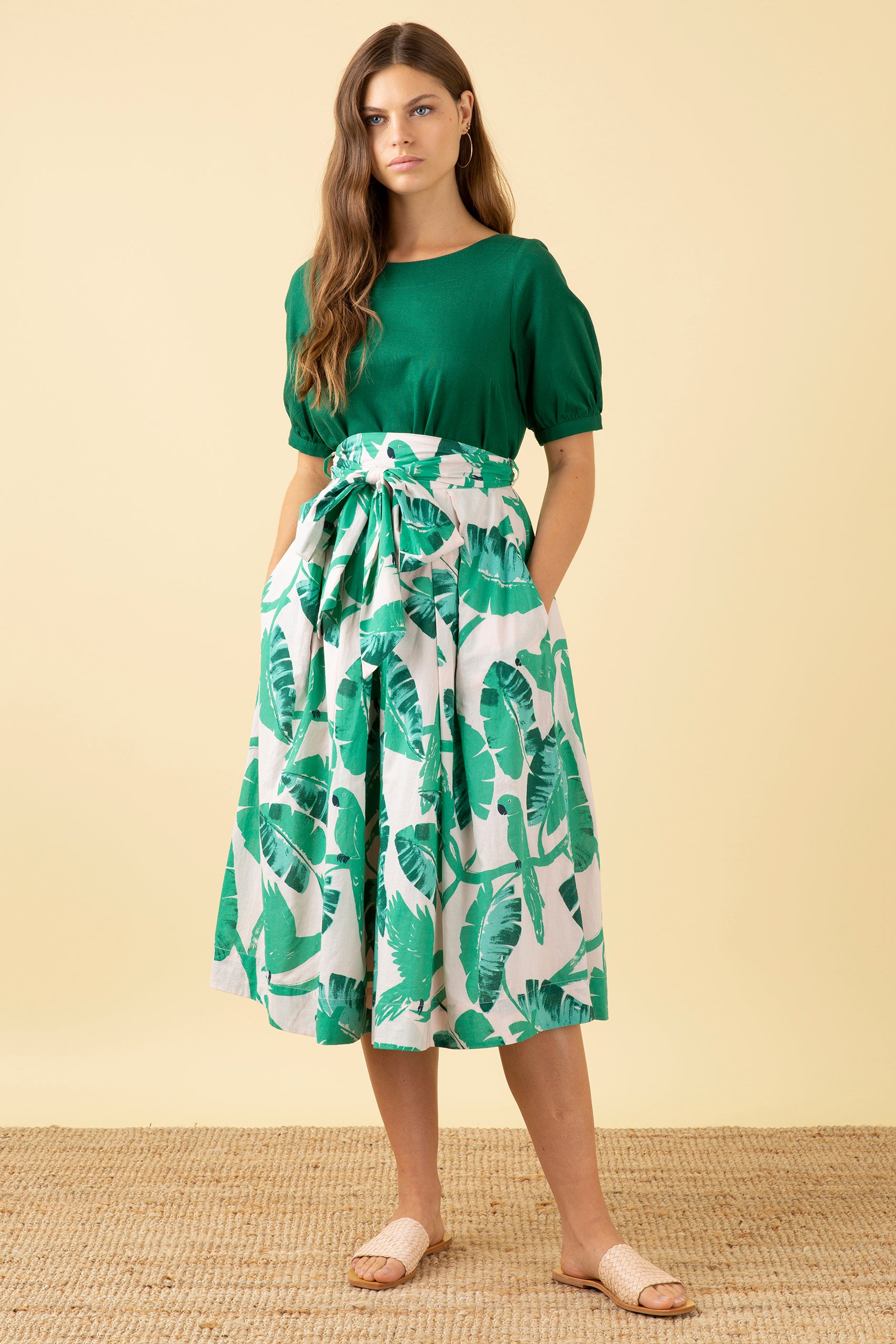 Image of Jemima Botanical Parakeets Skirt Carryover - Skirt