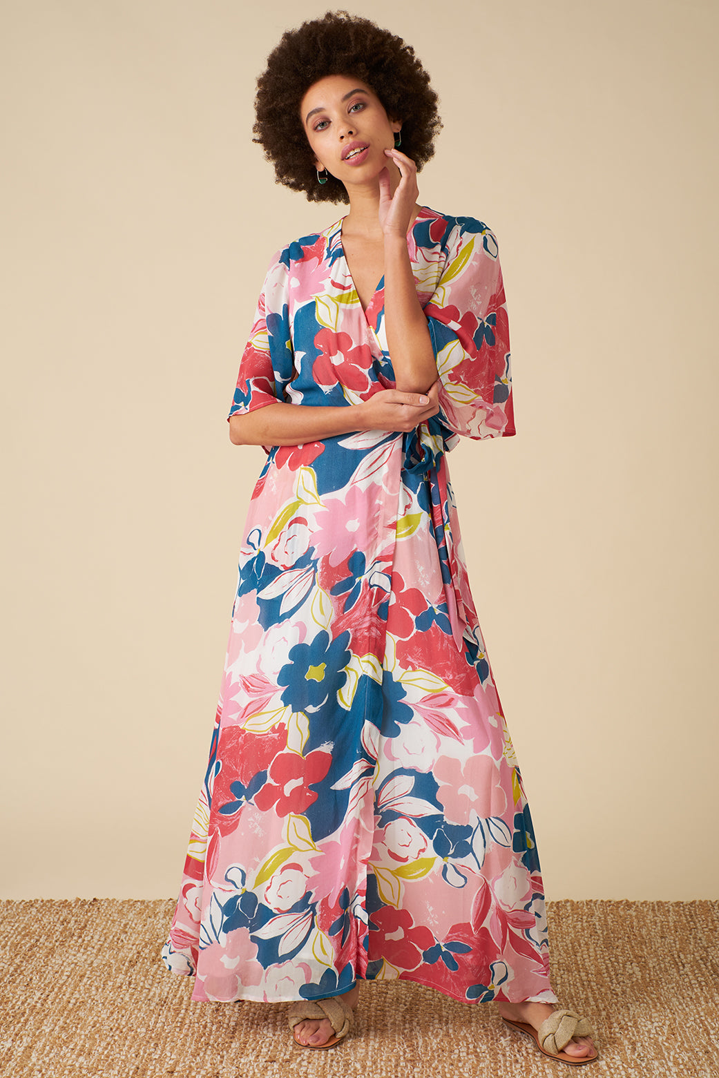 Image of CHLOE PINK ASILAH FLORAL WRAP DRESS - NON RETURNABLE SAMPLE SAMPLE SALE - Dress